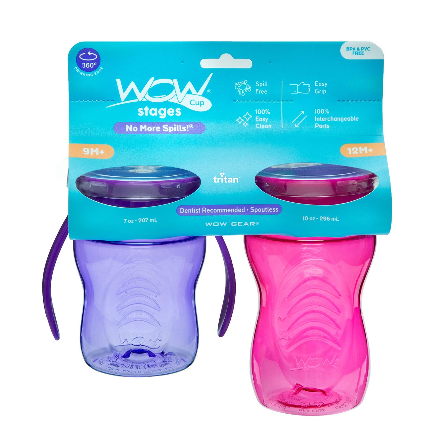 Wow Cup Stages Kids and Baby 360 Taza para beber, rosa/morado, 10 onzas, 7 onzas, paquete de 2