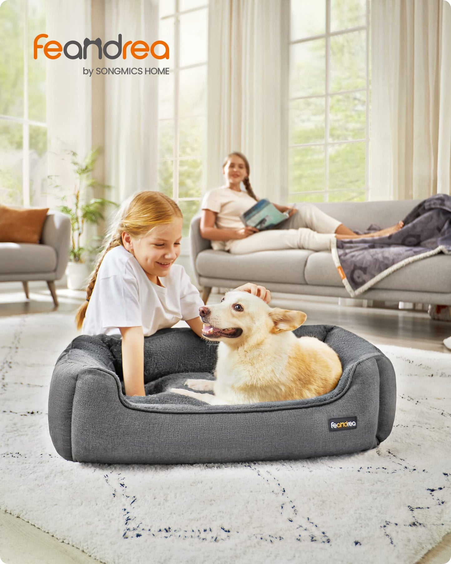 Feandrea Cama para Perros, Sofá para Mascotas, 90 x 75 x 25 cm, Bordes Elevados, L, para Perros Medianos, Gris Claro MPGW11GG