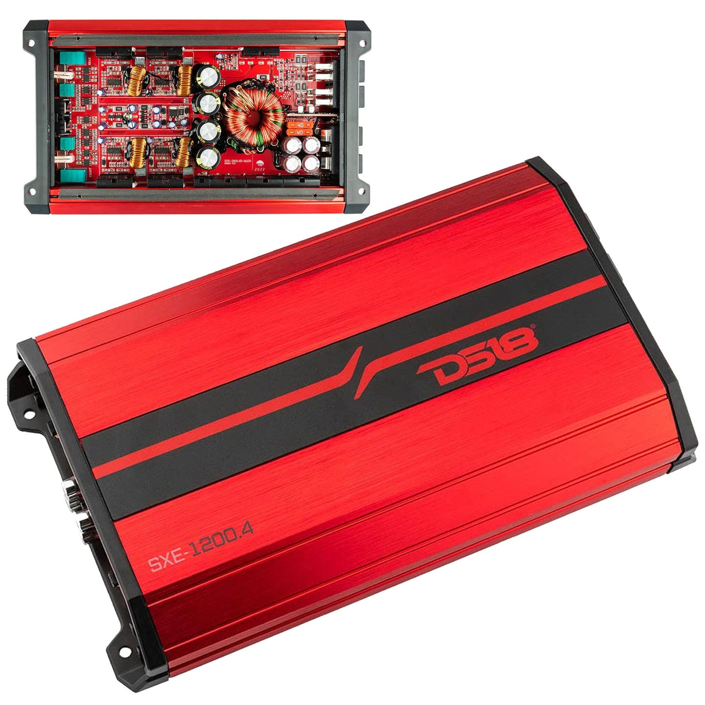 Amplificador Estéreo DS18 Rojo Clase A/B 4 Canales 1200 Vatios para Coche