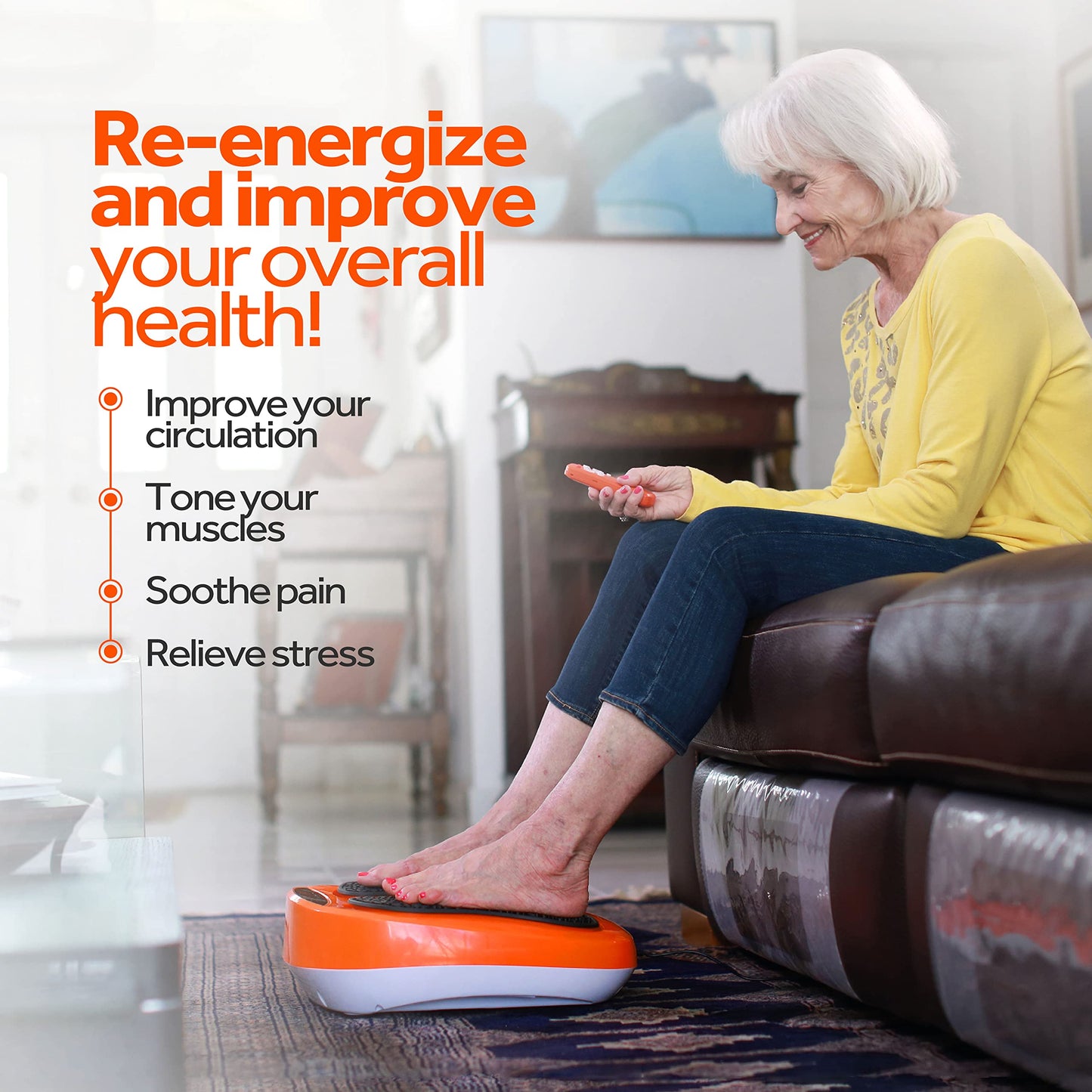 Masajeador Eléctrico de Pies Powerfit Power Legs con Control Remoto y Velocidad Ajustable para Aliviar Neuropatía y Fascitis Plantar