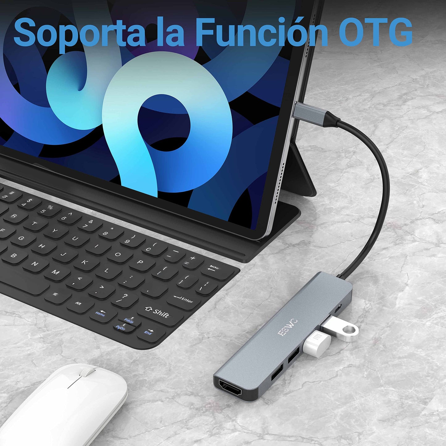 JESWO USB C HUB, 6 en 1 Adaptador Multipuerto USB C a HDMI 4K, USB 3.0, 3*USB 2.0, USB C 100W PD Carga, OTG Tipo C Compatible con MacBook, MacBook Pro, Macbook Air, DELL, Surface etc.