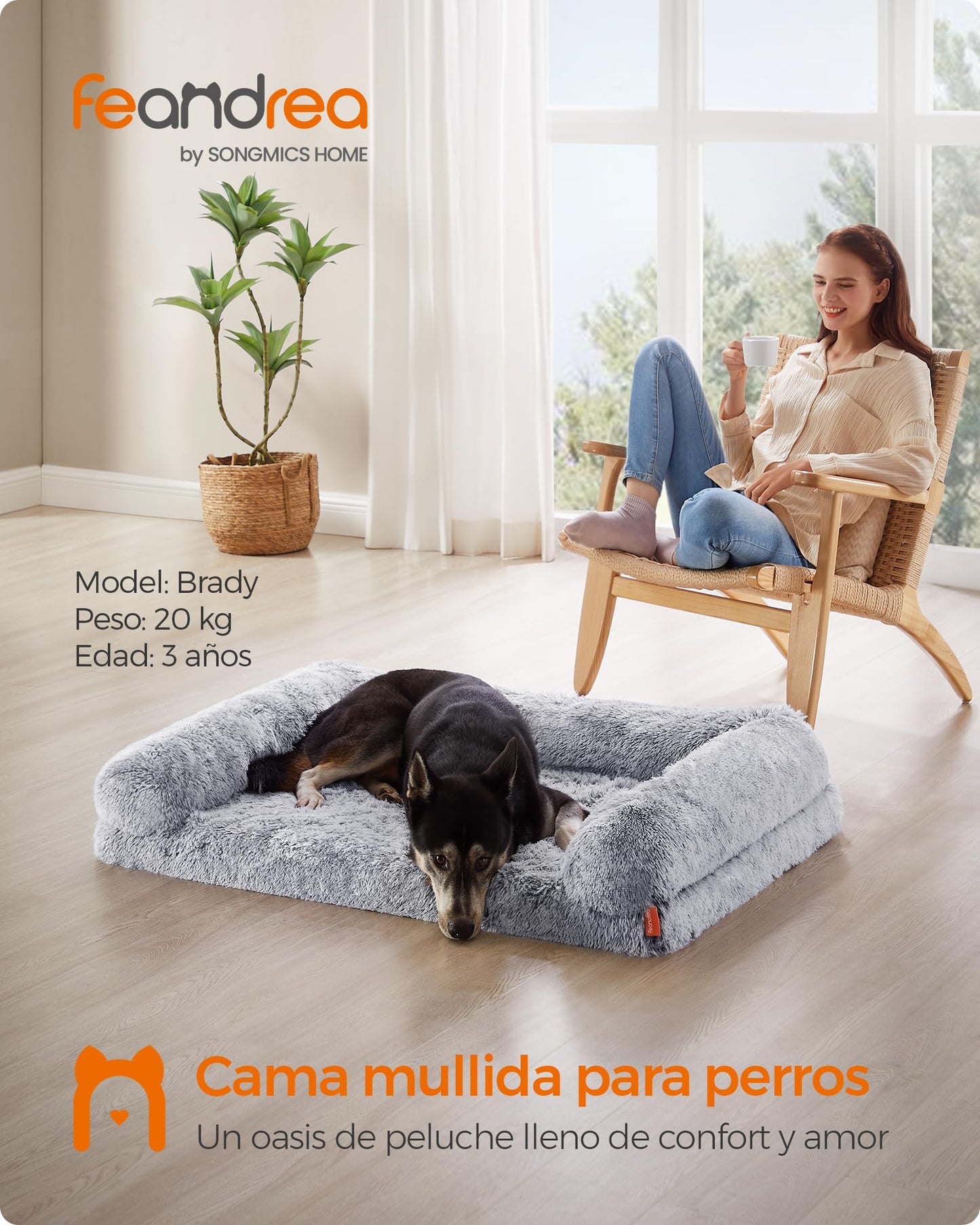 Cama para Perros Feandrea Gris Ombré con Funda Lavable y Extraíble para Mascotas Medianas y Grandes