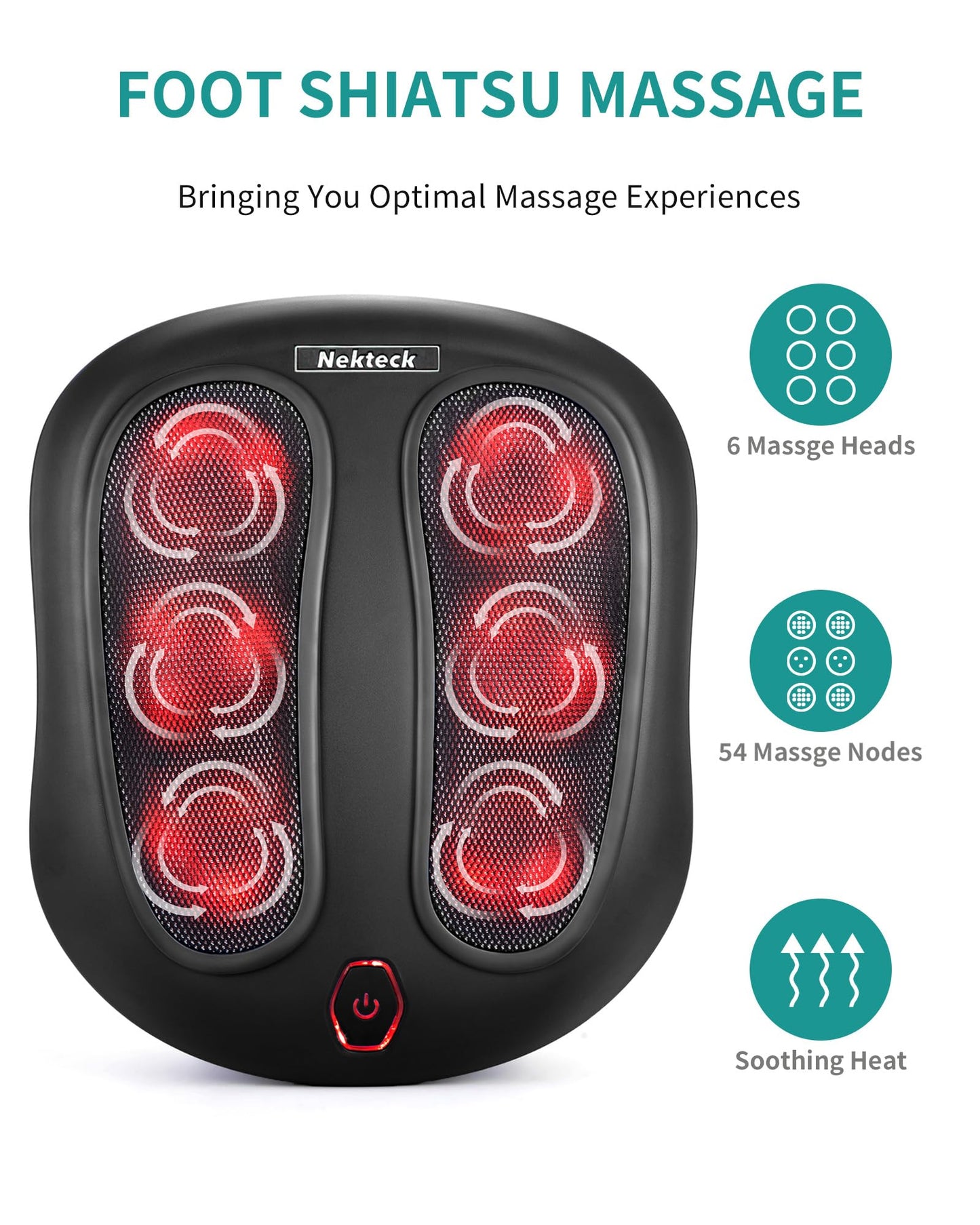 Masajeador de Pies Nekteck Negro con Calor Infrarrojo y Amasado Shiatsu Eléctrico