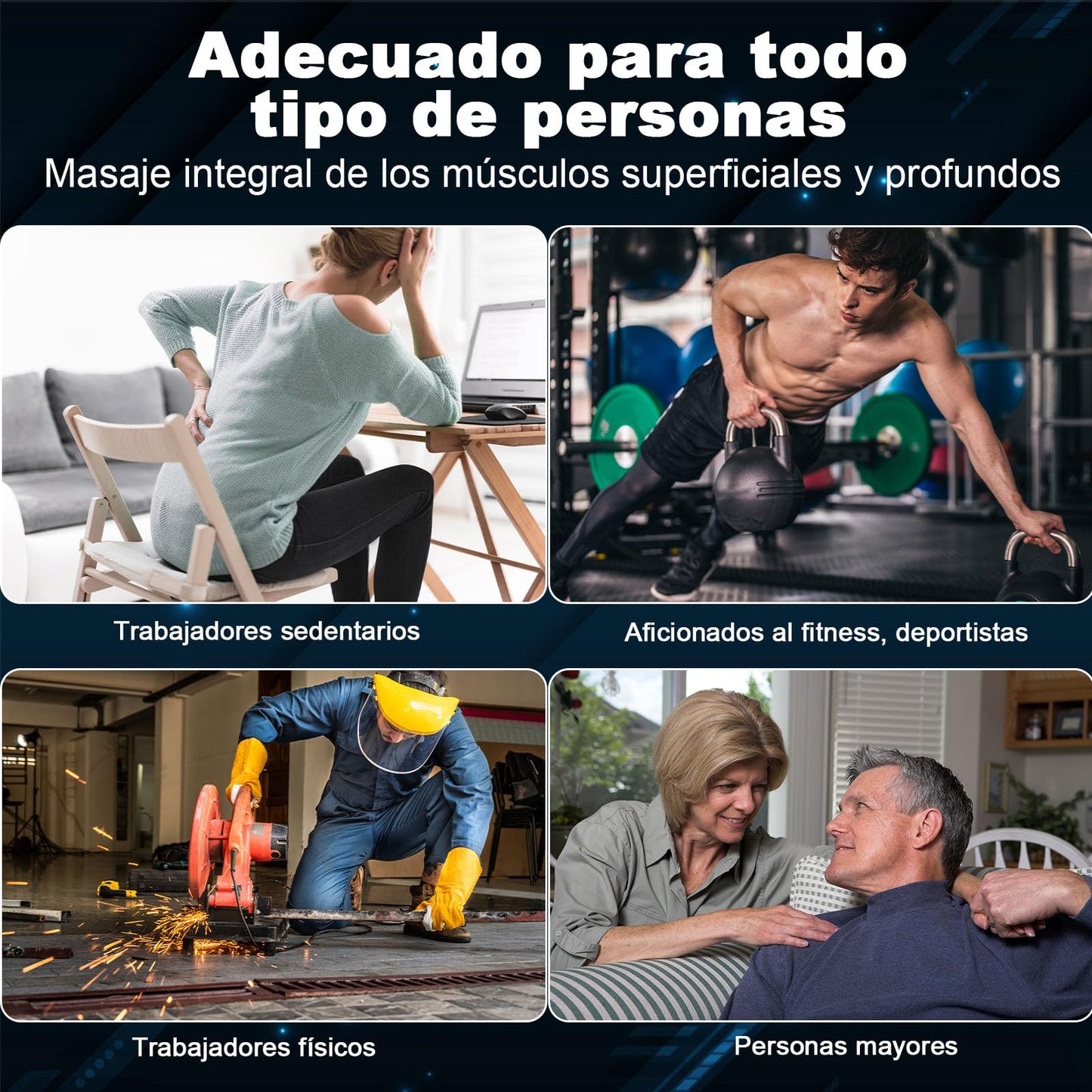 BJLBOJEY Pistola de masaje muscular, masajeador eléctrico mano con 12 cabezales masaje y 32 velocidades ajustables (Plata)
