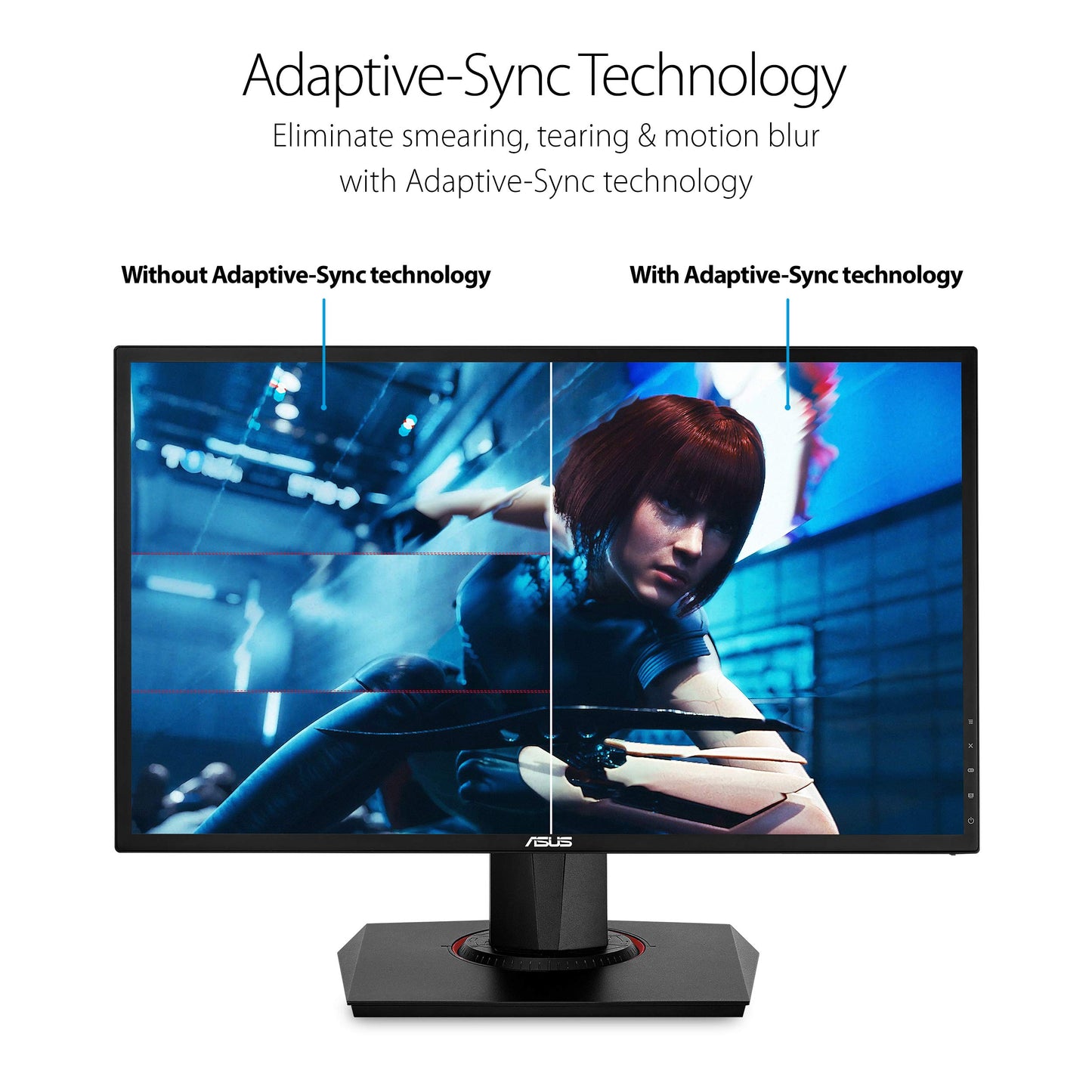 Asus Monitor Gamer 24" VG248QG, Eye Care, HDMI, DVI, 1080P, Full HD con 165Hz de refresco, tecnología Adaptive-Sync para gráficos perfectos y G-SYNC