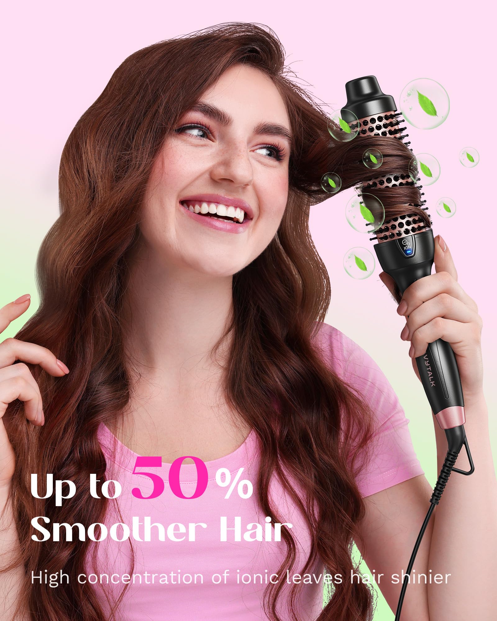 Wavytalk Pro - Cepillo térmico para aspecto soplado, cepillo redondo iónico de 1 1/2 pulgadas que hace que el cabello sea más suave, cepillo térmico redondo de doble voltaje obtenga rizos naturales,