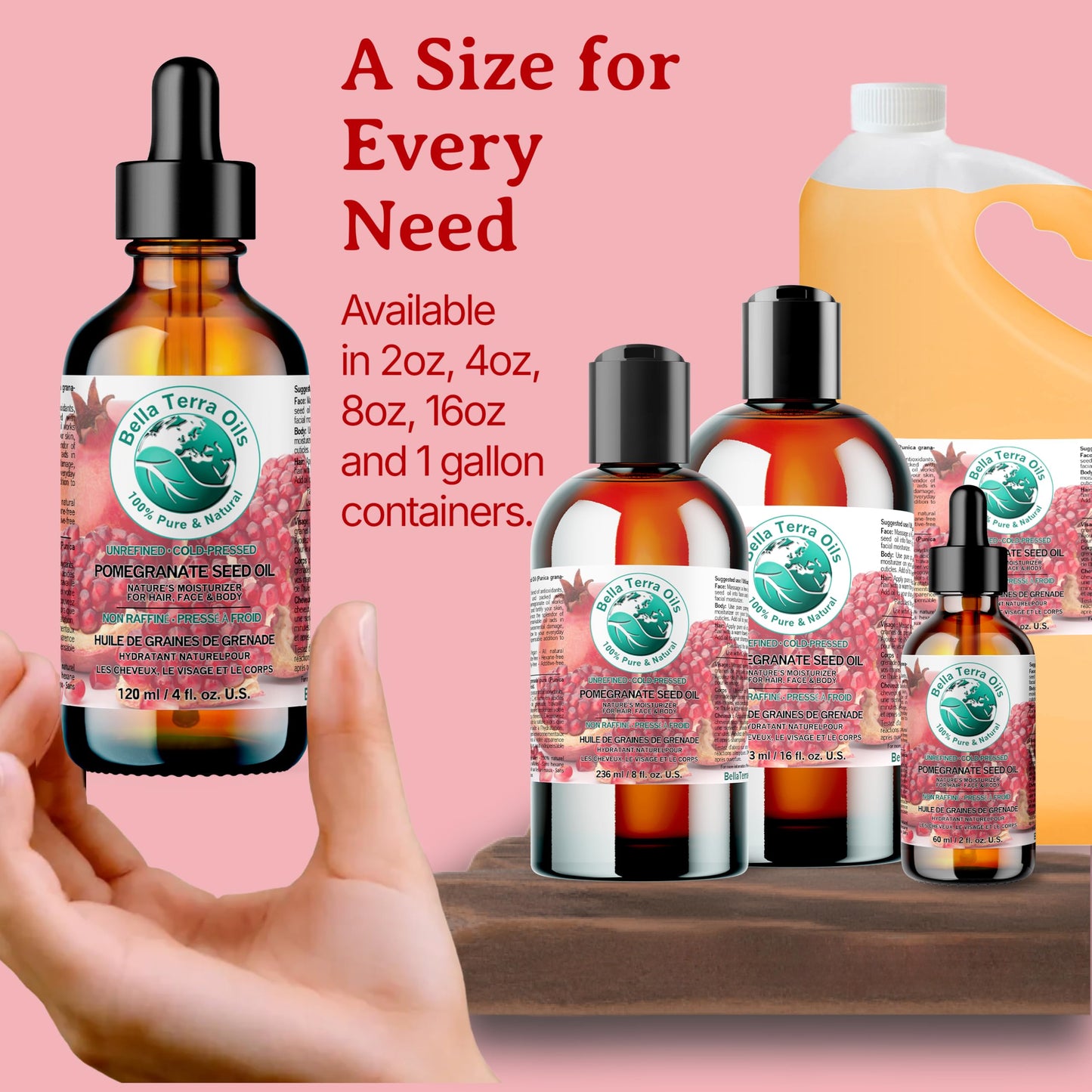 Pomegranate Seed Oil 8 oz 100% Pure Cold-pressed Unrefined Organic - Bella Terra Oils