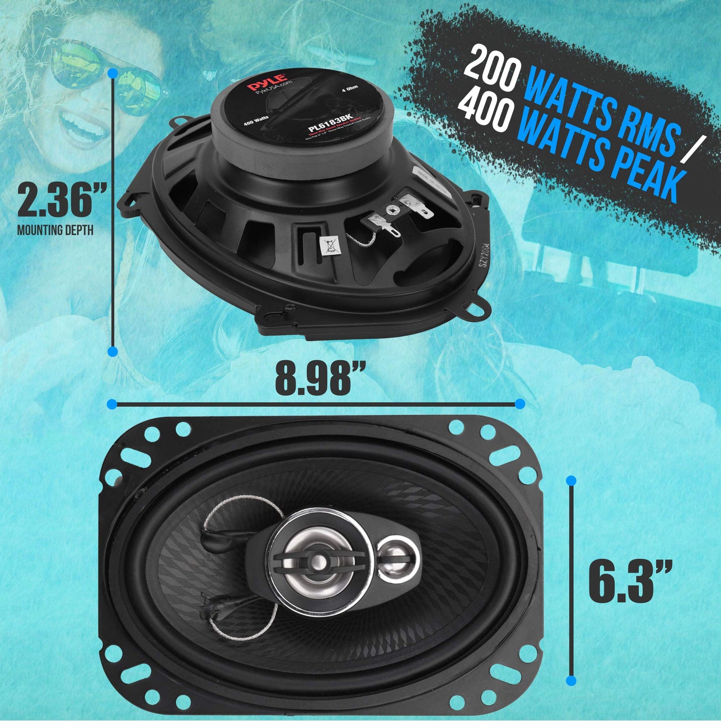 Bocinas para Auto PYLE Universales 400 Watts Triaxial 6 x 8 Pulgadas para Reemplazo Rápido en Puerta Lateral del Coche