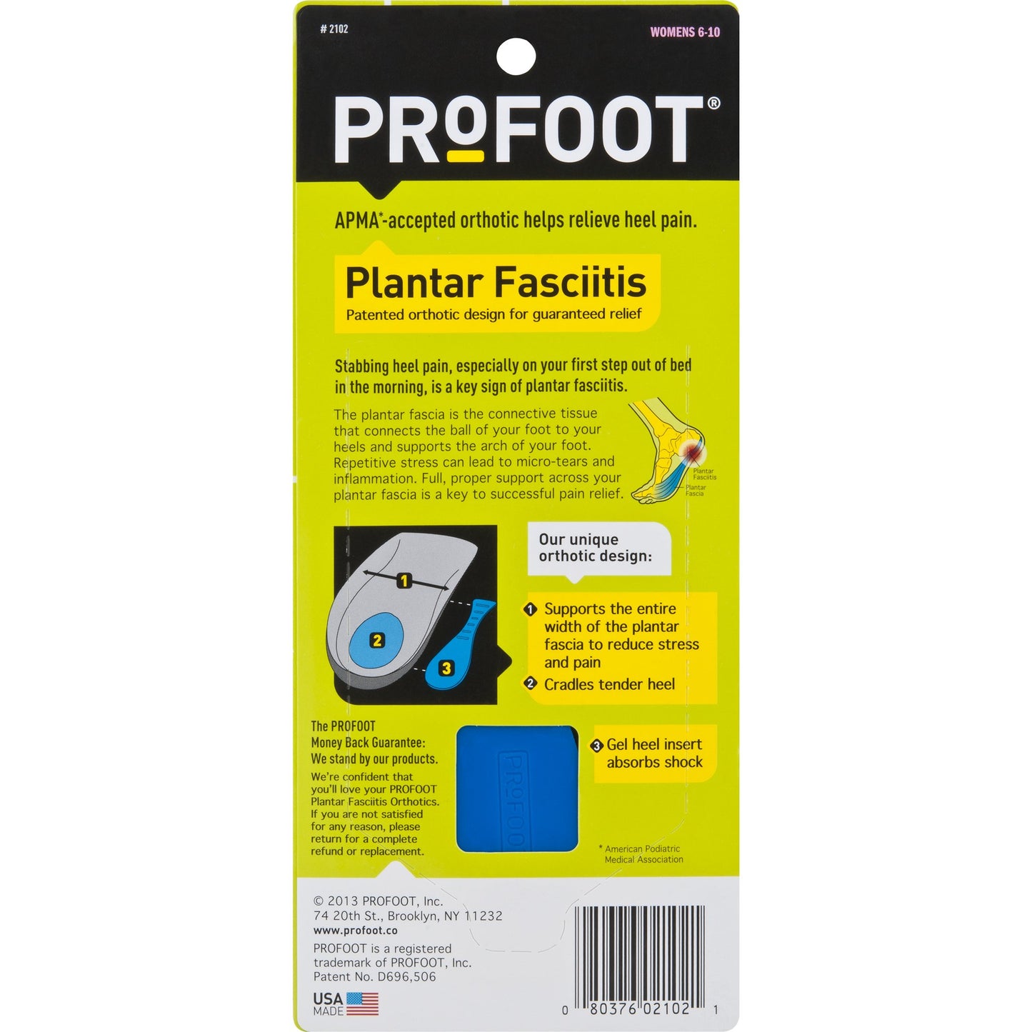 Plantilla PROFOOT Rosa Negro Asiento Profundo del Talón para Fascitis Plantar para Mujer