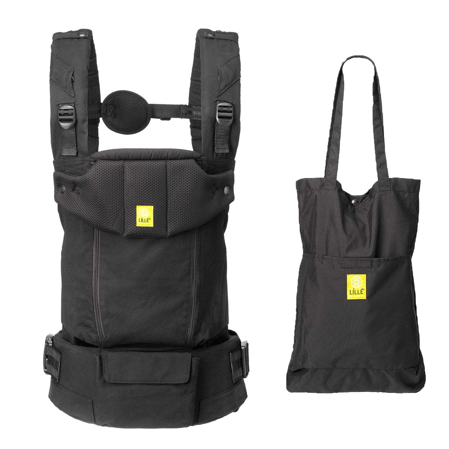 LILLEbaby Serenity All Seasons SIX-Position Ergonomic Baby & Child Carrier with Convertible Tote, Black - Cotton