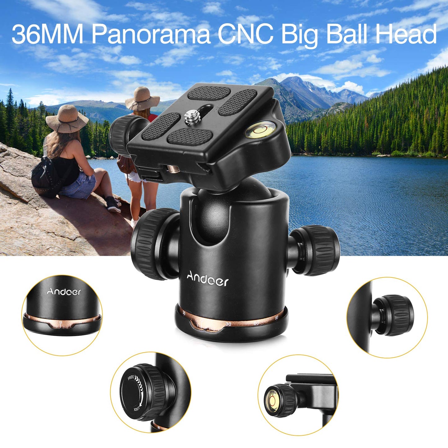 Andoer - Trípode de cámara de 78 pulgadas, trípode horizontal DSLR ligero (4 libras) – trípodes y monopodos de cámara 2 en 1 con cabeza de bola de 360°, aleación de aluminio, carga máxima de 22 libras