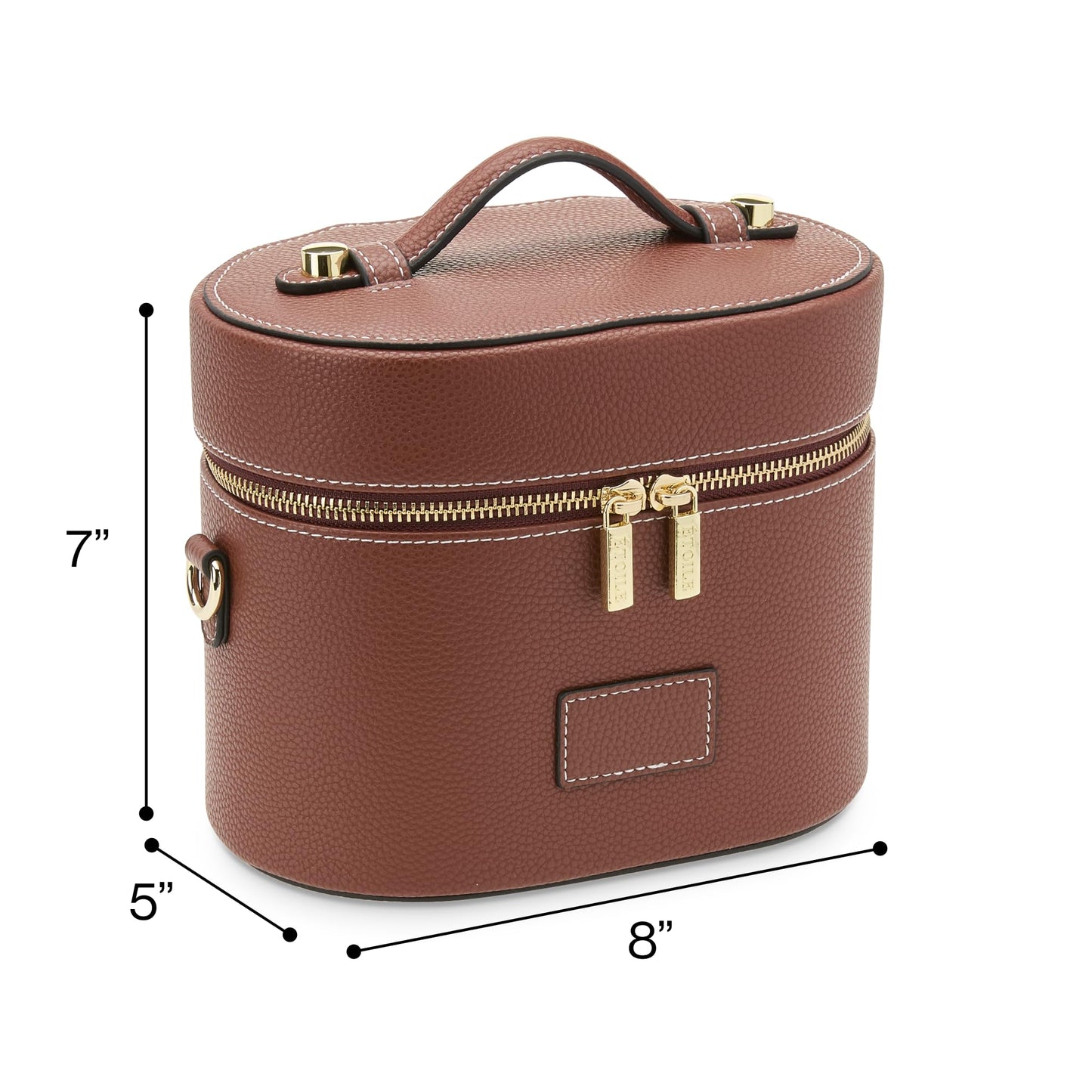 ETOILE - Estuche de aseo ovalado, organizador de bolsa de maquillaje de viaje con correa para el hombro y divisor extraíble, Marrón Jengibre, Mini estuche de viaje cosmético