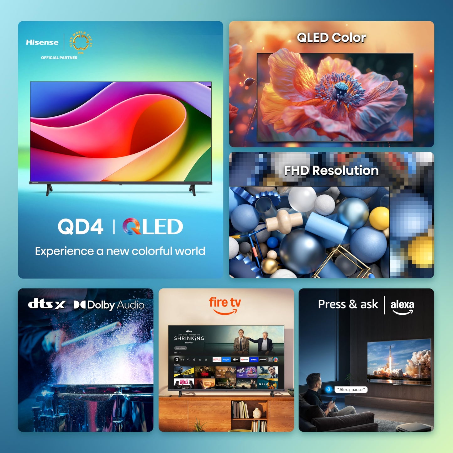 Hisense Serie QD4 QLED FHD Smart Fire TV de 40 Pulgadas (40QD4QF, Modelo 2025) - Color de Punto cuántico, DTS Virtual: X, Alexa Integrado, diseño de Bisel Delgado