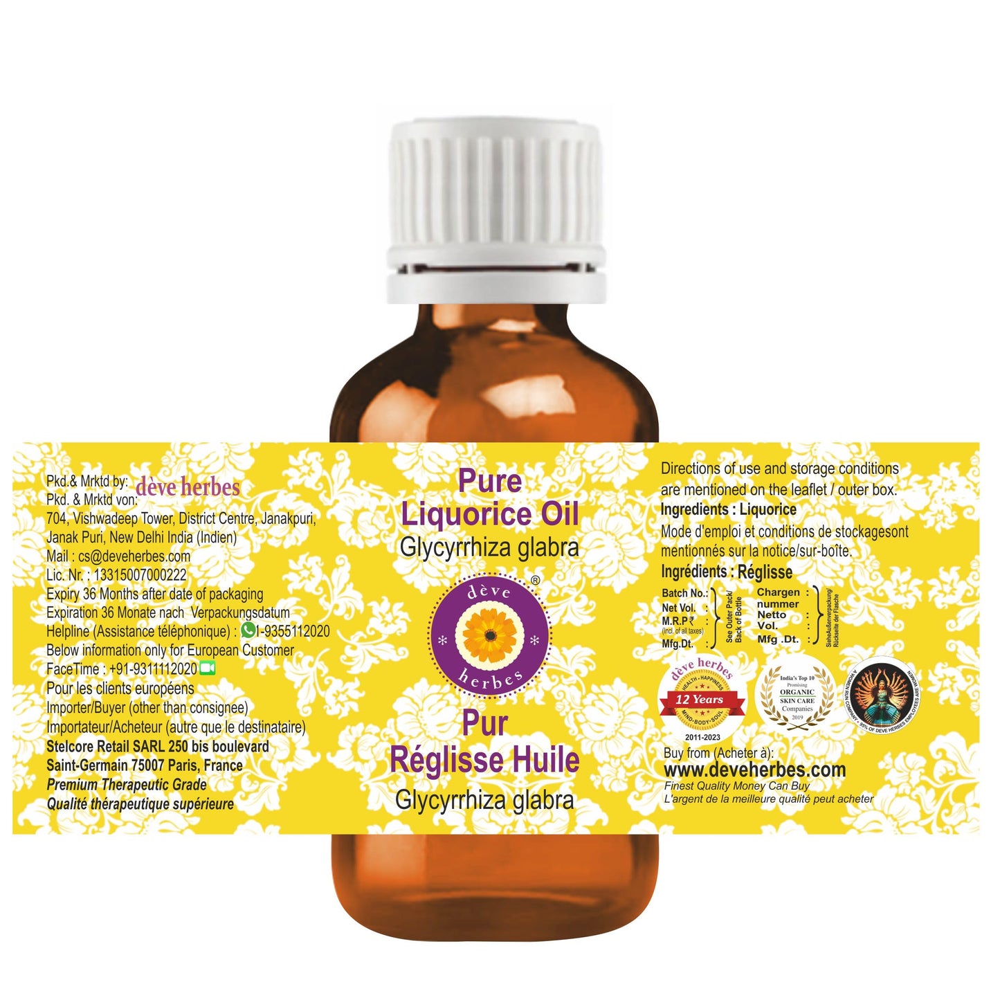 Deve Herbes Aceite de licorice puro (licorica) (glicririza glabra) 100% natural grado terapéutico, 100 ml