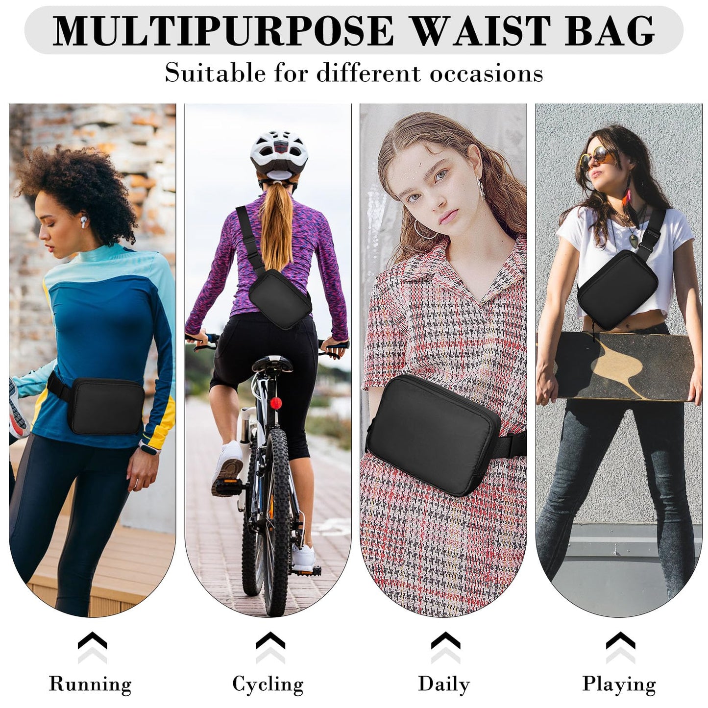 Cangurera para Hombre Mujer con Correa Ajustable Bolsa de Cintura Portátil y Resistente al Agua para Entrenamiento Correr y Viajar-Negro