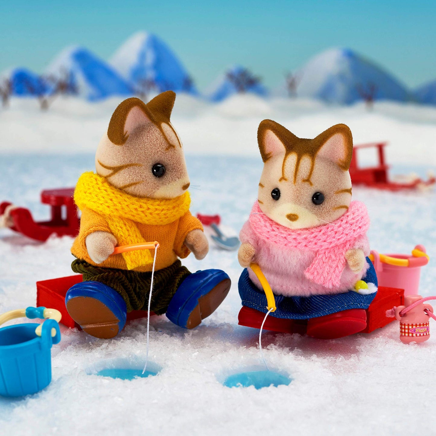 Calico Critters, Sandy Cat Family, muñecas, Cifras de casa de muñecas, Juguetes coleccionables, Premium, 3 Pulgadas