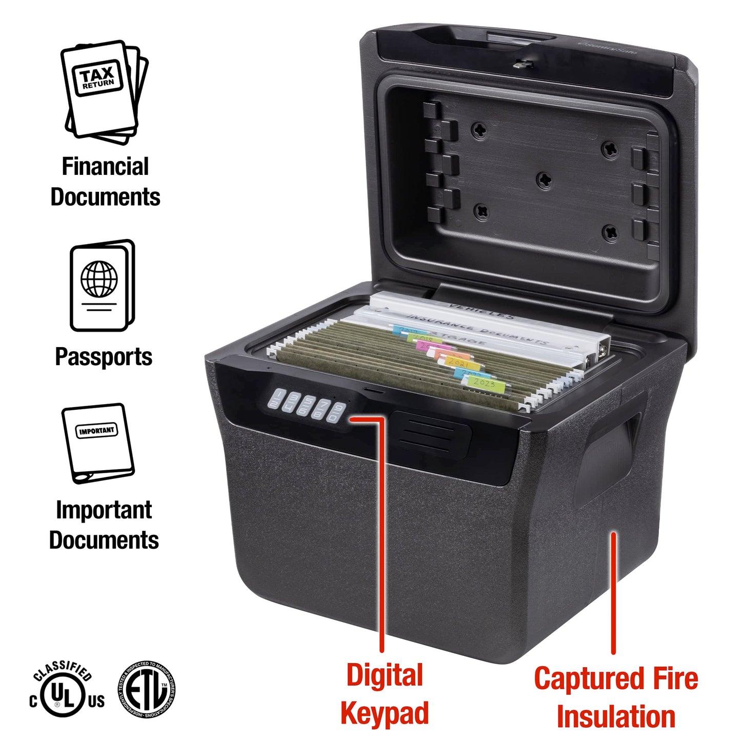 SentrySafe Fire and Water Safe, Fire Resistant File Safe with Digital Lock, 0.66 Cubic Feet, FHW40300,Charcoal Grey,Large