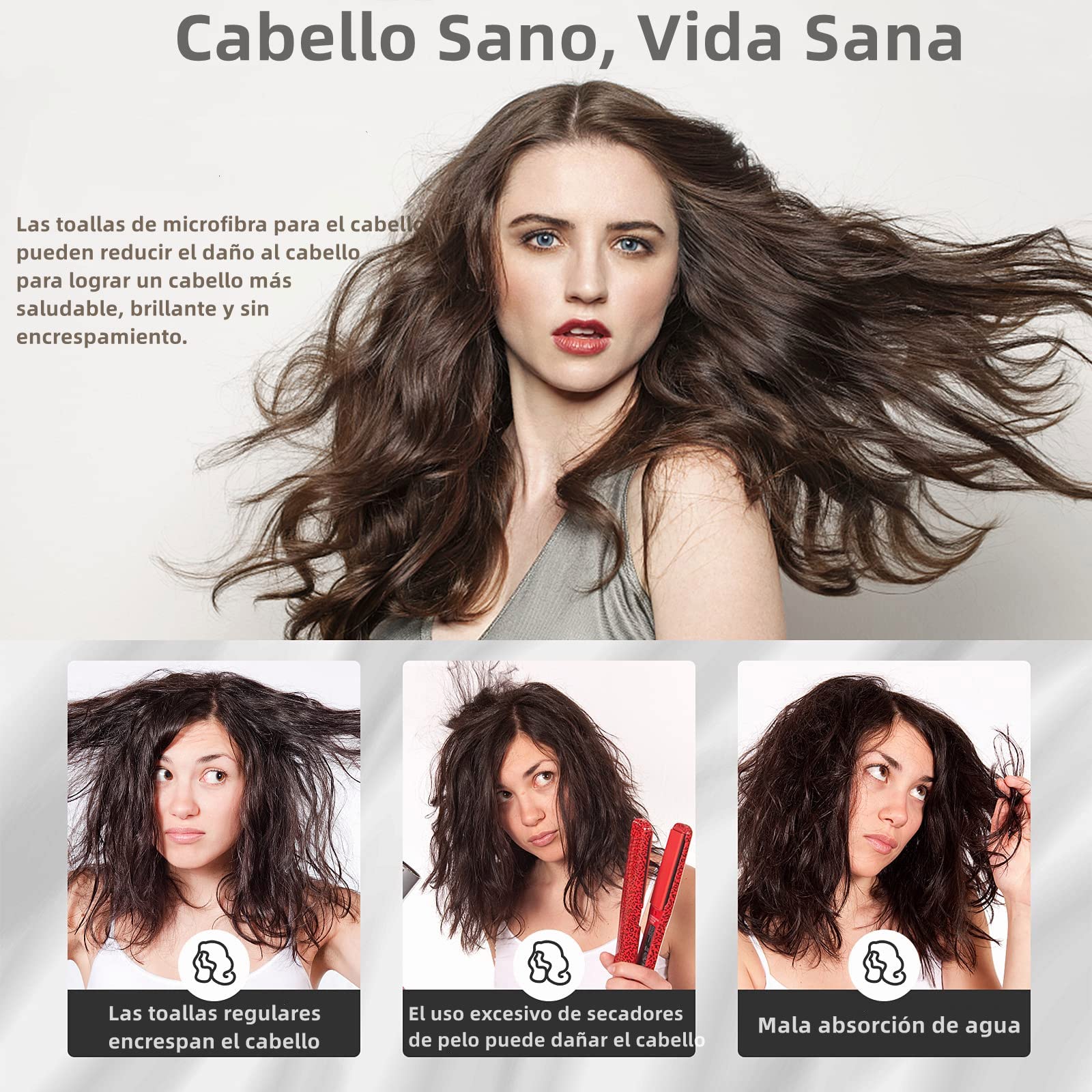 Toalla Microfibra para Cabello 3 Pack, Toalla de Cabello Seco con Botones, Gorro de Baño Ultra Absorbente de Agua, Secado de Pelo Súper Rápido, Turbante Suave Anti Frizz para Mujer (Rosa Gris Azul)