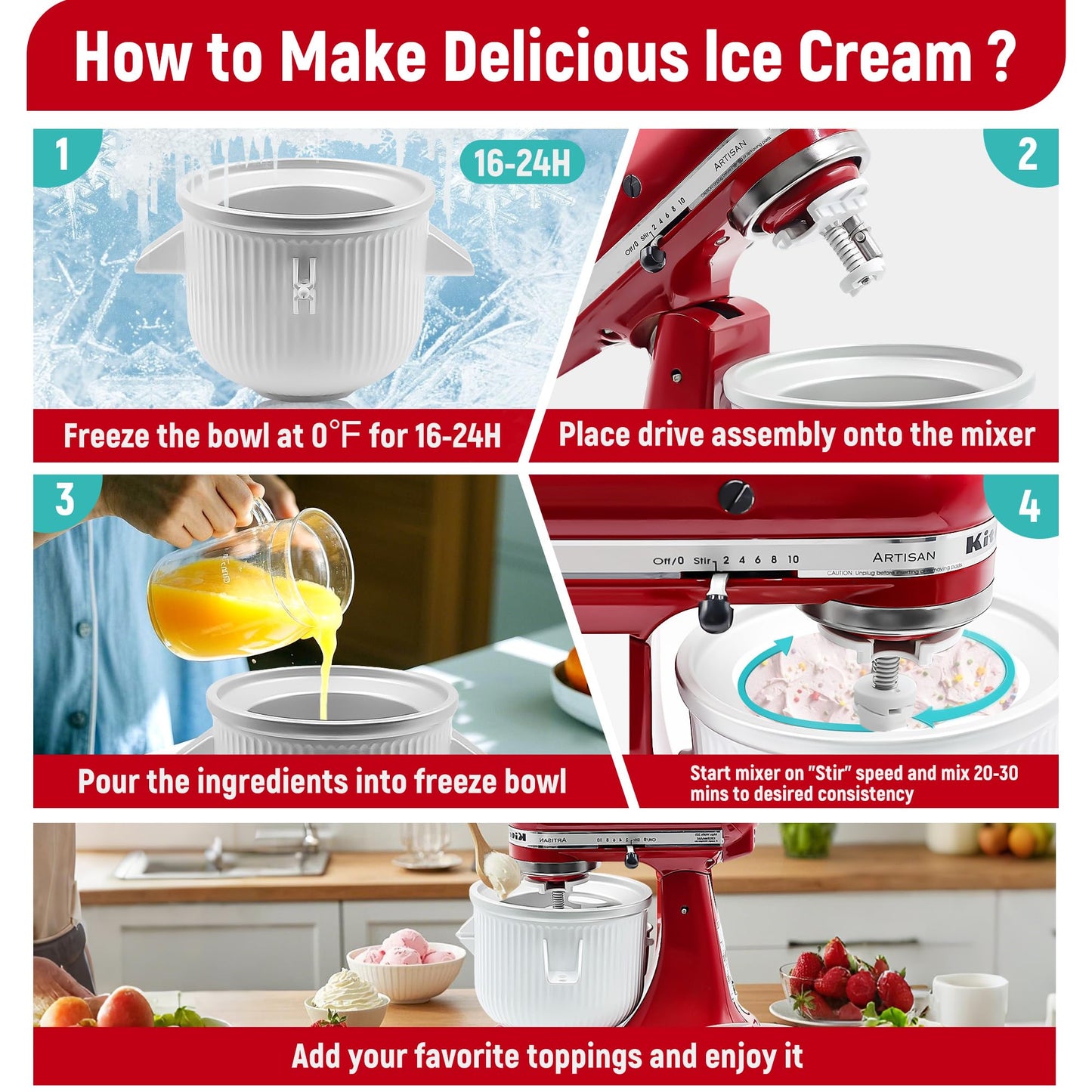 Accesorio para Helados KitchenAid Blanco Compatible con Batidoras de Soporte 4.5/5 y 6 Cuartos