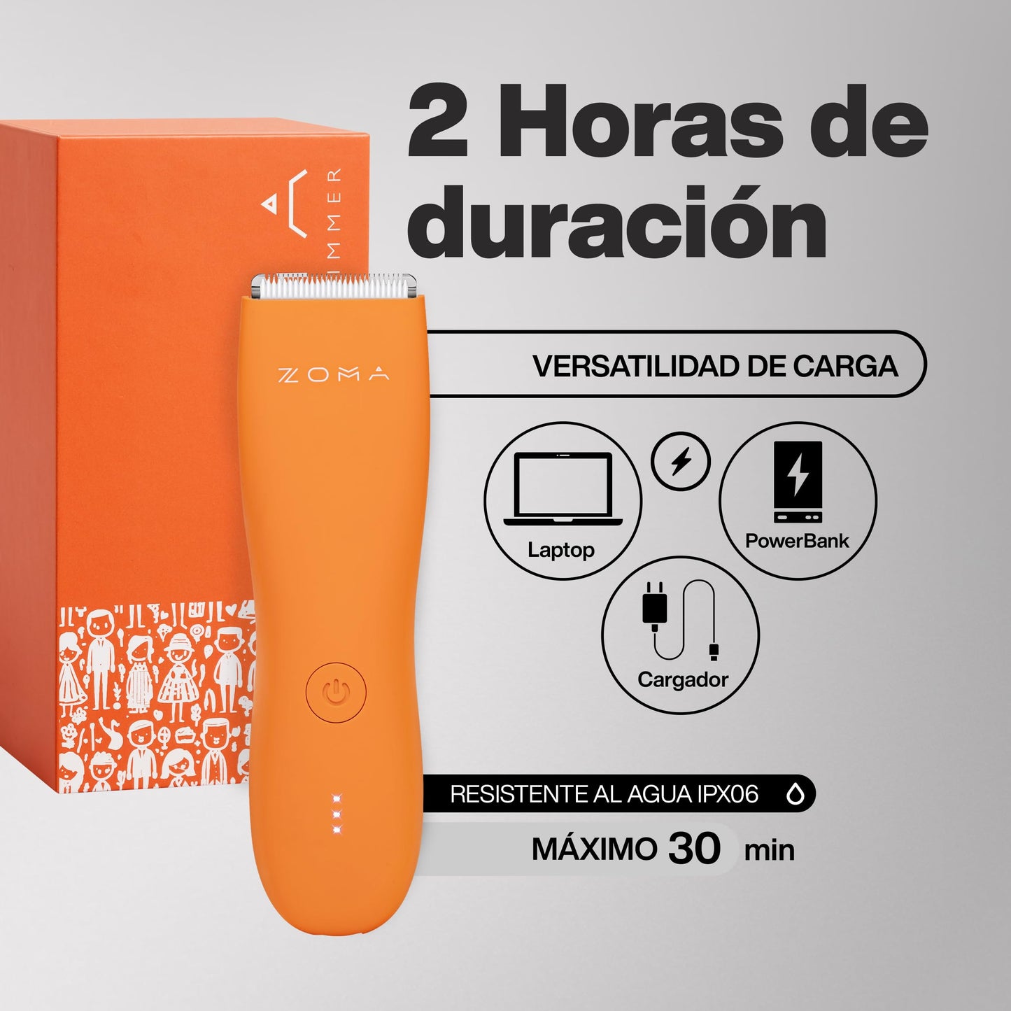 ZOMA | Rasuradora Electrica Hombre - Naranja | Maquina para Cortar Cabello, Corporal y Zonas Íntimas | Afeitadora Electrica Hombre con Cuchillas de Cerámica Anti Corte