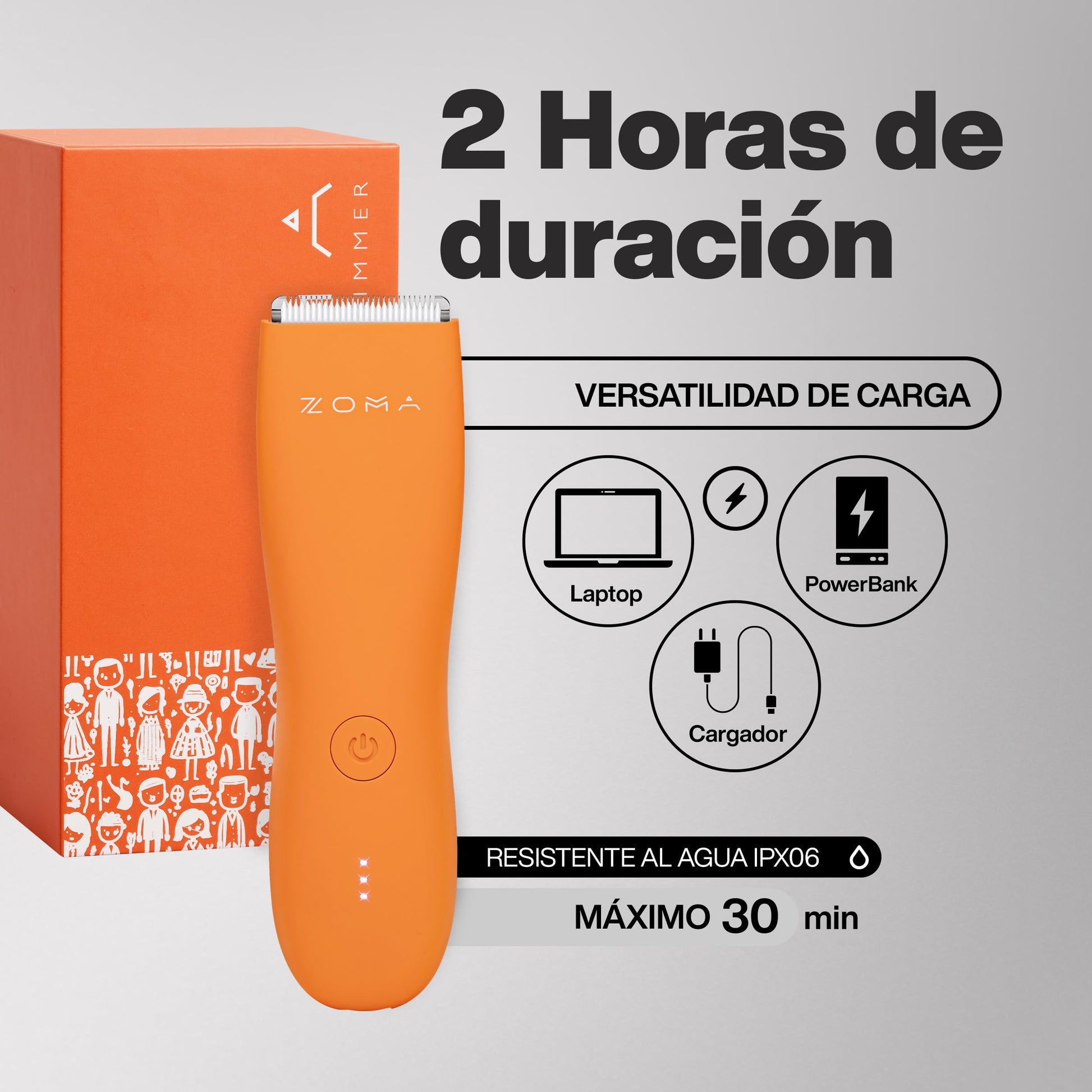ZOMA | Rasuradora Electrica Hombre - Naranja | Maquina para Cortar Cabello, Corporal y Zonas Íntimas | Afeitadora Electrica Hombre con Cuchillas de Cerámica Anti Corte