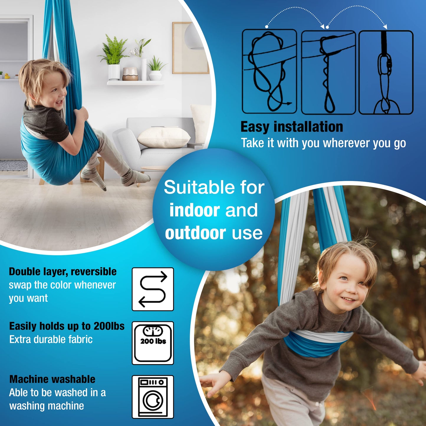 Juego de Columpio Sensorial MINGLEWOOD Azul con Colgador Giratorio para Niños
