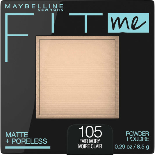MAYBELLINE - Maquillaje en polvo prensado para rostro New York Fit Me Matte+, sin poros, color marfil claro, 0.28 onzas