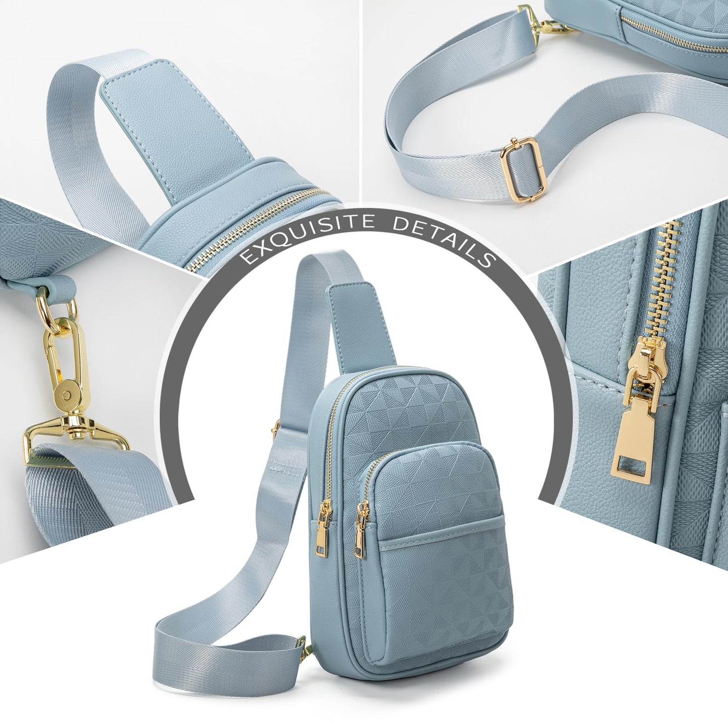 anck Riñonera bandolera para mujer, bolso bandolera para mujer, bolso pequeño en el pecho, riñonera a cuadros para mujer diseñador, 996-G-YH-Azul Claro, Estilo casual, moda relajada