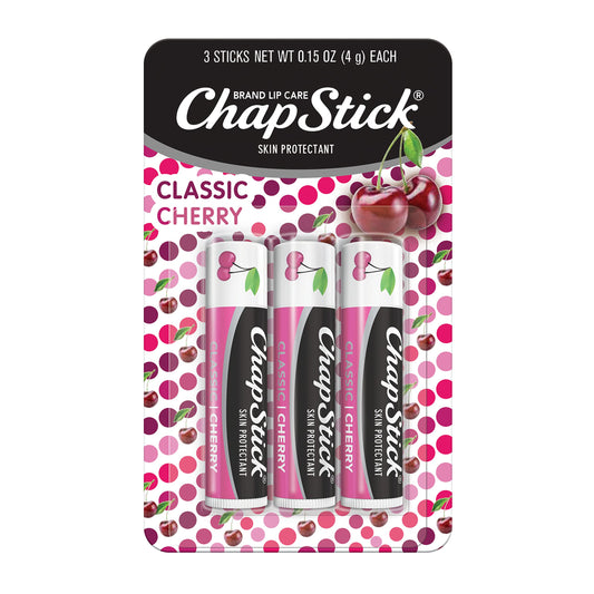 ChapStick Classic (3 Sticks) Cherry Flavor Skin Protectant Flavored Lip Balm Tube, 0.15 Ounce Each