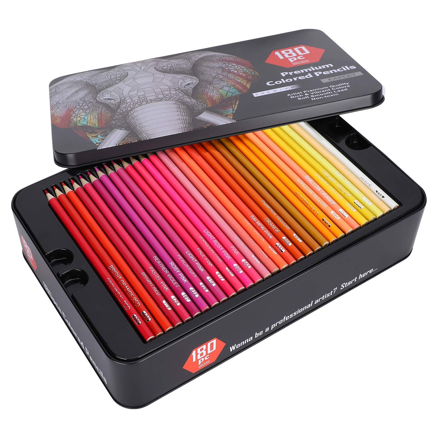 Juego de Lápices de Colores de 180 Piezas, Juego de Lápices de Colores con Caja de Hierro Herramientas de Pintura Prácticas y Seguras Adecuadas para Dibujar Bocetos