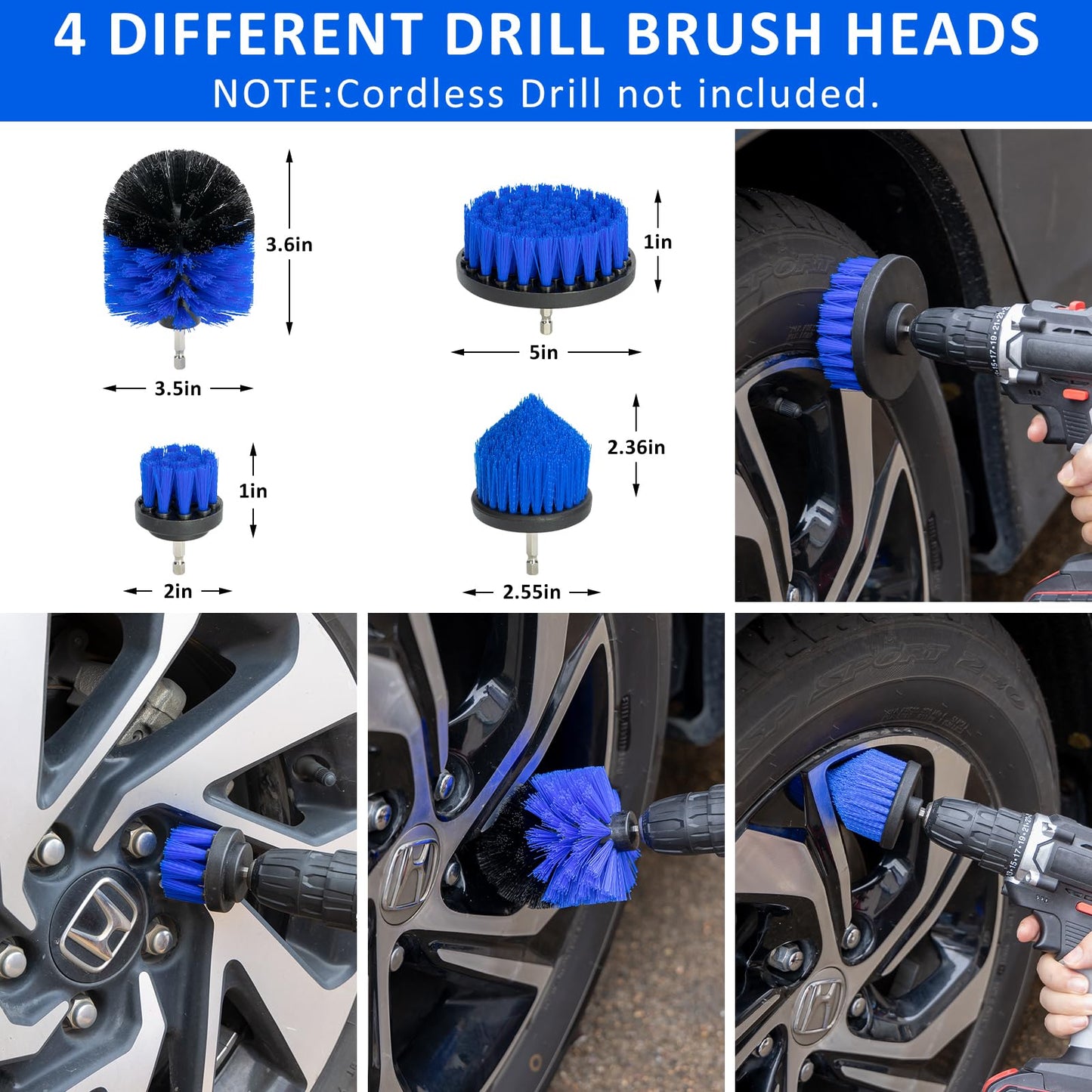 AUTODECO - Juego de 27 cepillos para detalles de coche, kit de detalles de coche, juego de cepillos de taladro para detalles automáticos, kit de herramientas de limpieza de lavado de automóviles para interiores, exteriores, ruedas, azul