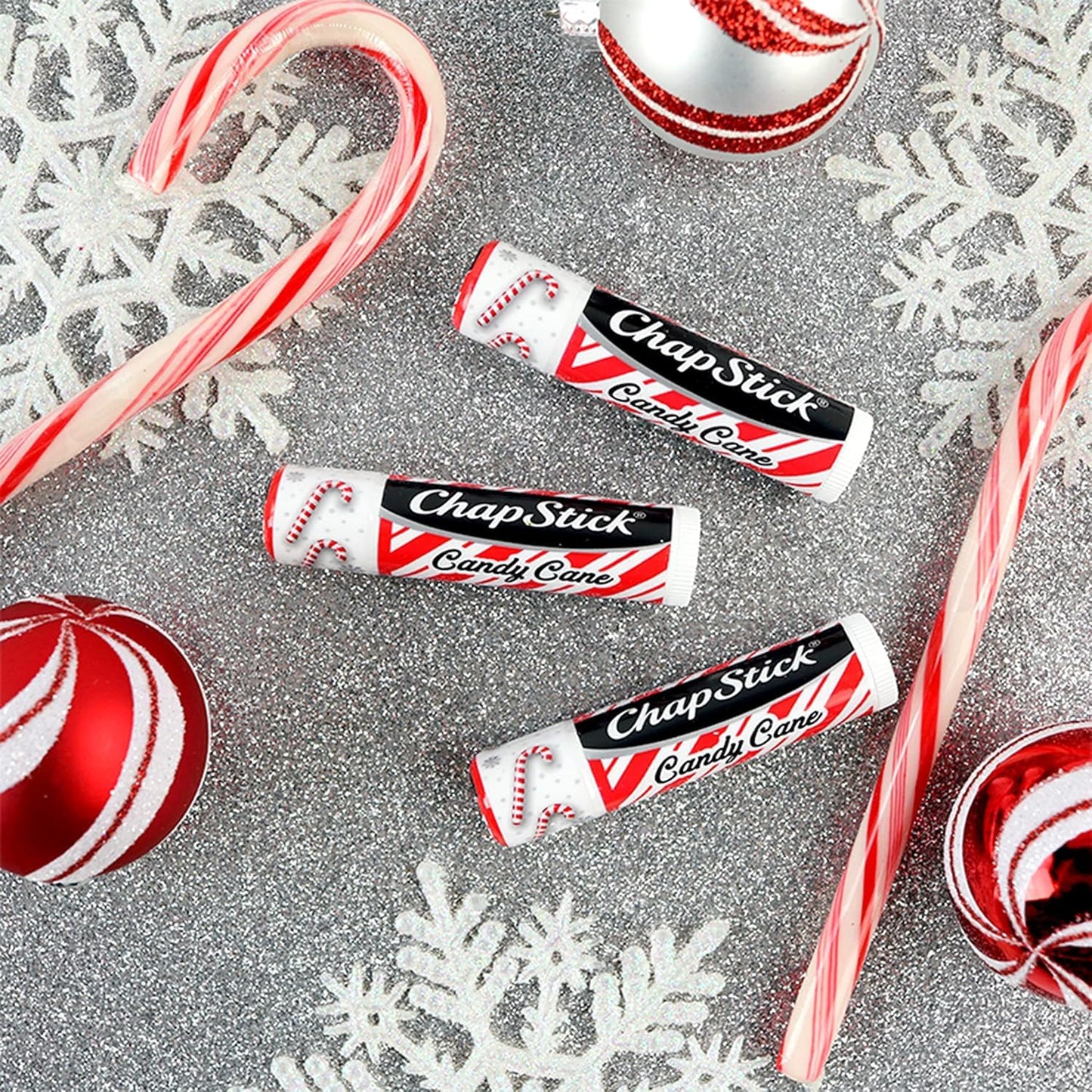 Chapstick (Candy Cane Flavor, 0.15 Oz, 3 Sticks) Lip Balm Tube, skin Protectant, Lip Care