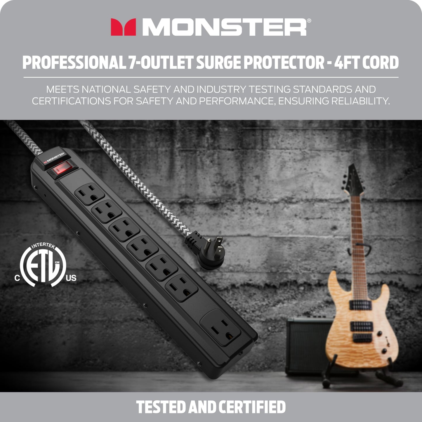 Tira de Alimentación Monster Pro MI Negra con Protección contra Sobretensiones Ignífuga para Equipo de Audio Profesional