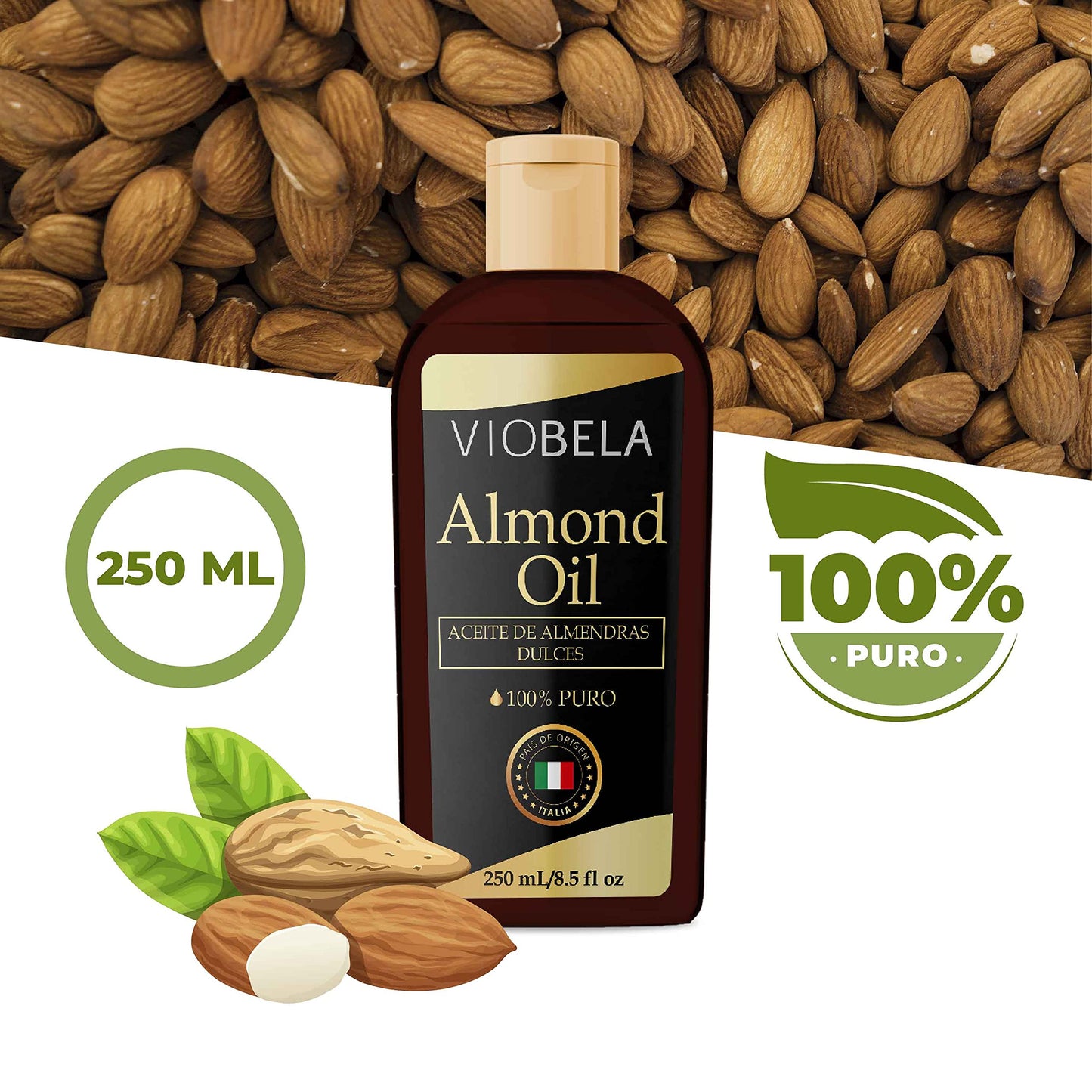 Aceite de Almendras Dulces VIOBELA Italiano 100% Puro 250 ml