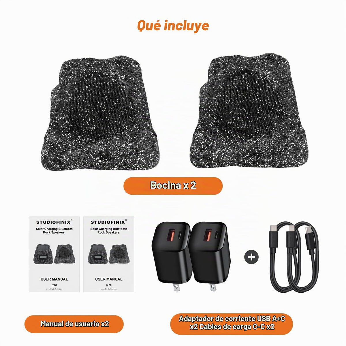 Altavoces STUDIOFINIX Roca Inalámbricos Bluetooth 5.3 Impermeables Solares 6.5 Pulgadas 200W para Jardín y Piscina