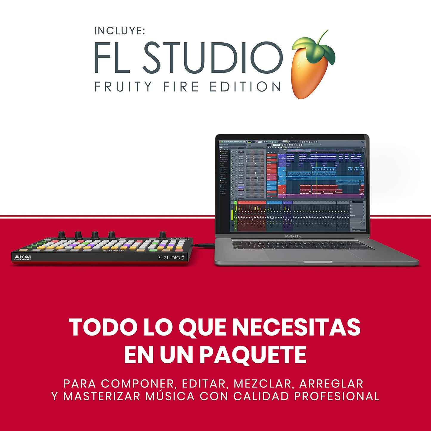 AKAI Professional FIRE Software Bundle - Controlador MIDI USB para FL Studio con matriz de 64 clips, drum pads y Software FL Studio Fruity Edition