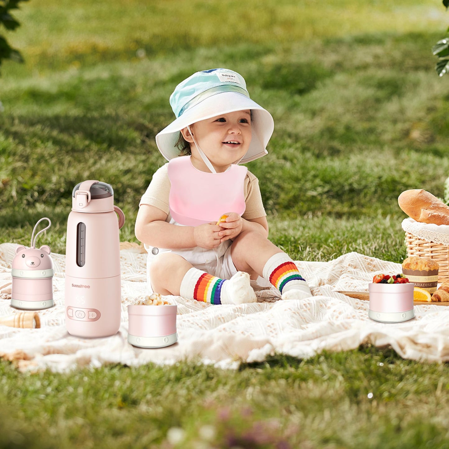 Calentador de biberones portátil rosa para viajes, calentador de leche para bebés con batería de 15000 mAh, recipiente para fórmula para llevar, calentamiento rápido para leche materna y fórmula, carga rápida e inalámbrico