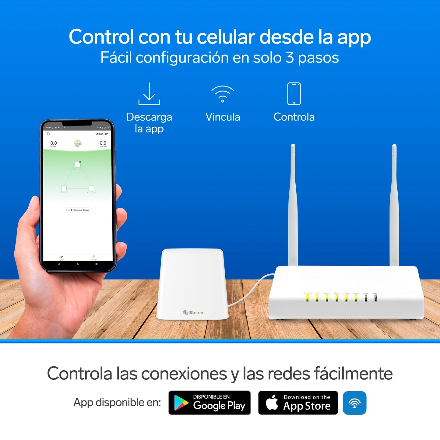 STEREN MESH-300 Sistema Smart Wi-Fi Mesh Triple, 2,4 GHz y 5 GHz (B/G/N/A/AC/V/R), hasta 900 Mbps, 2 Puertos LAN Fast Ethernet por Cada módulo, Color Blanco, gestión Desde App