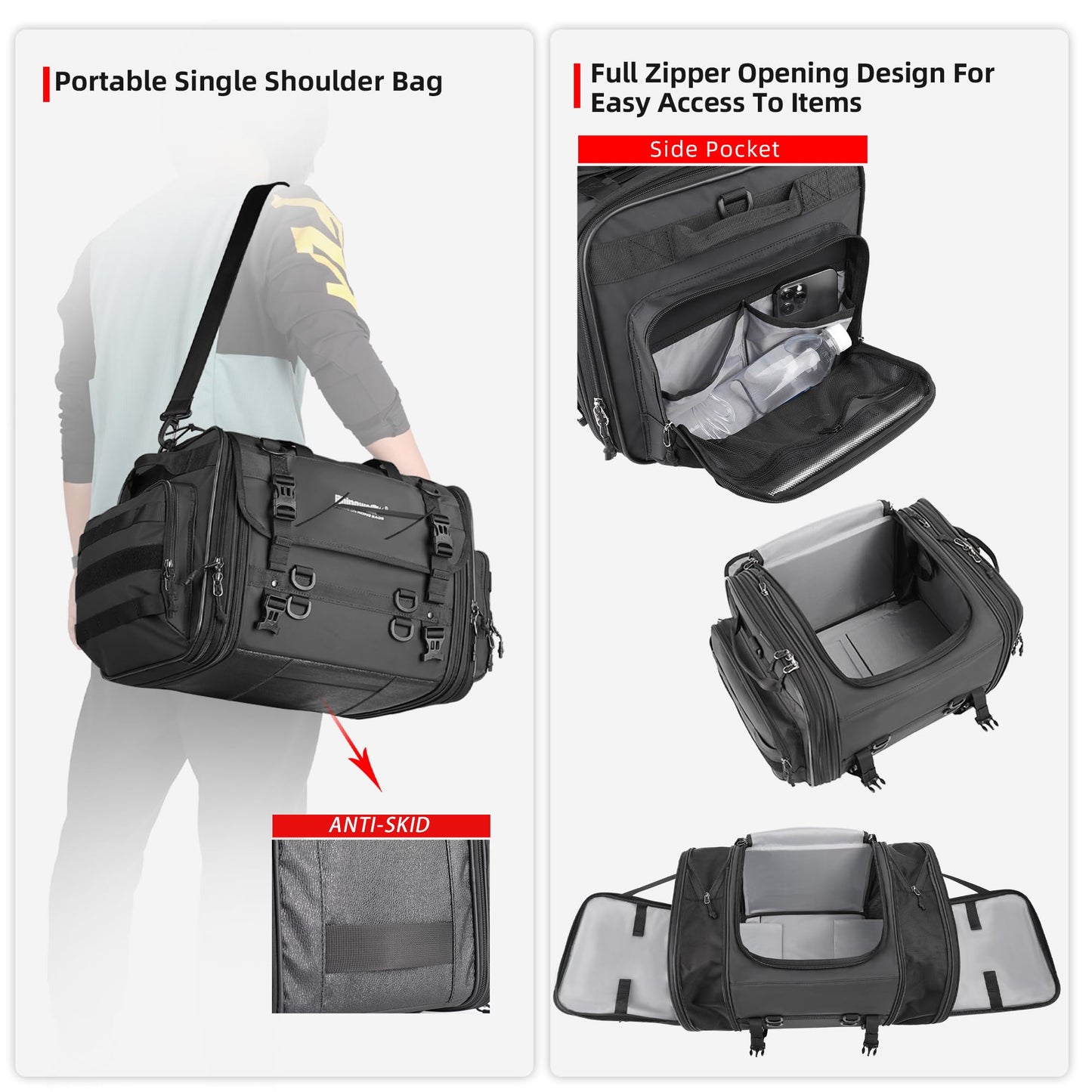 Alforja para Motocicleta Rhinowalk Negra Expandible 60-80L Impermeable