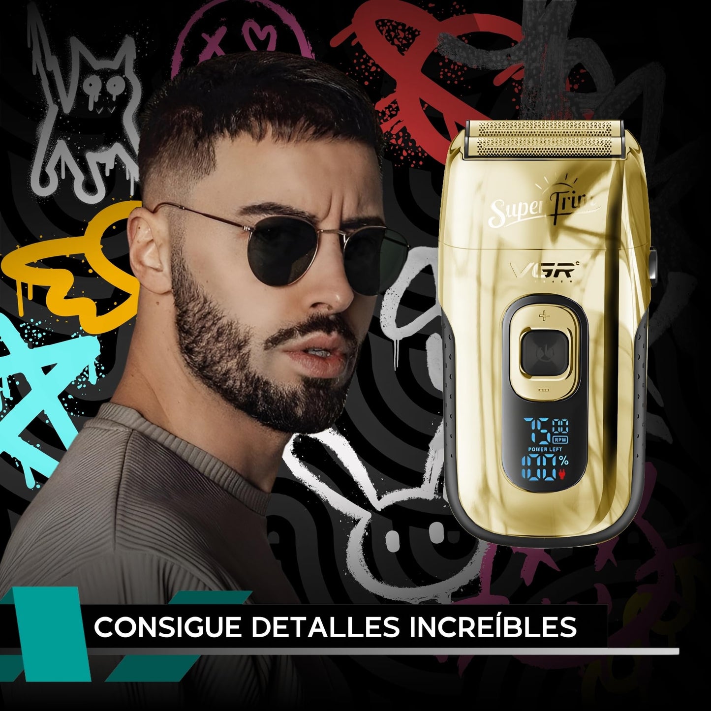 Rasuradora para Hombre Shaver Trimmer VGR V-332, Profesional, Maquina para Cortar Cabello, Barba y Patillas Inalámbrica, Recargable (Dorado)