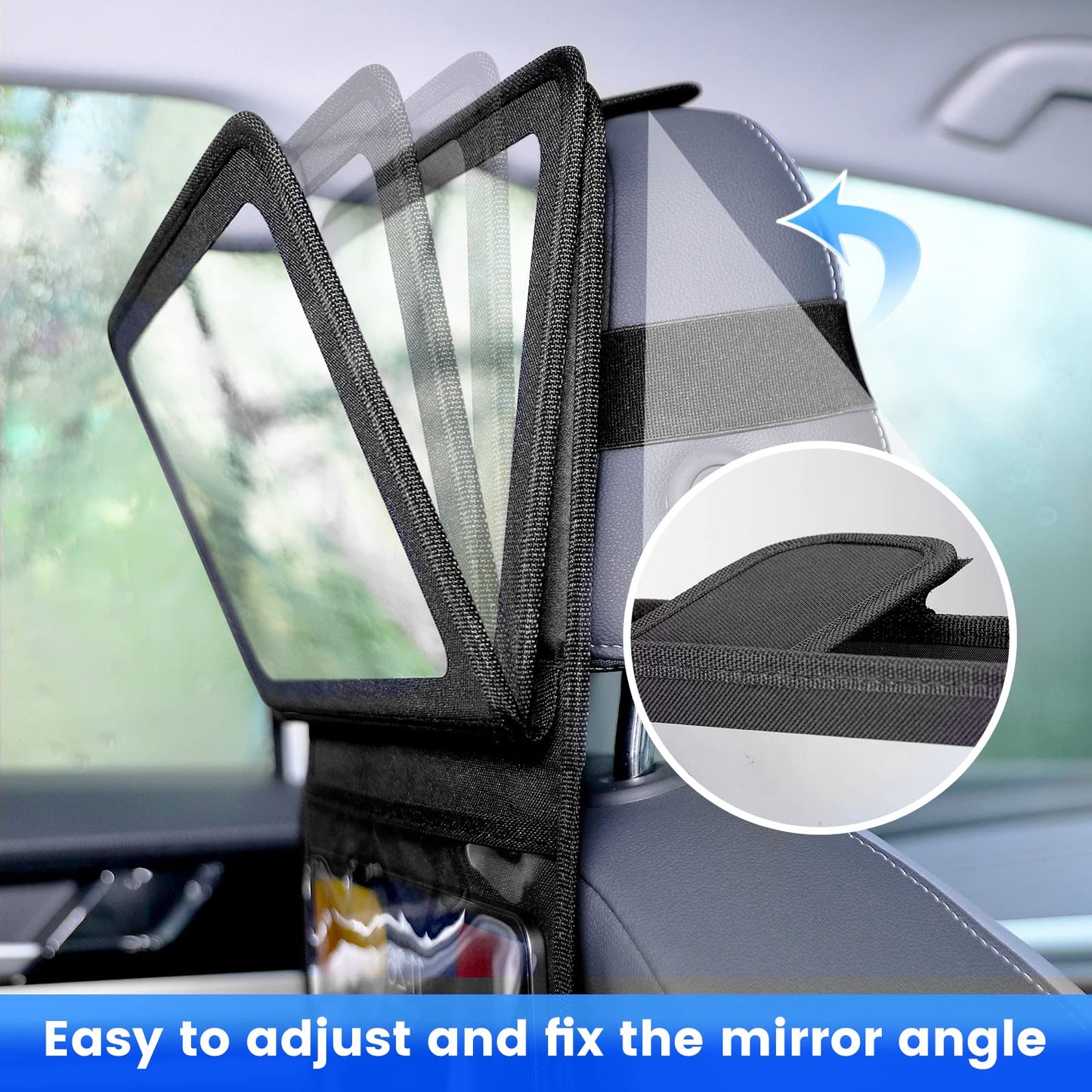 Brislut - Espejo de coche para bebé con soporte ajustable para tabletas, artículos esenciales de viaje por carretera para niños, espejo del asiento trasero para ver la parte trasera del bebé, funda