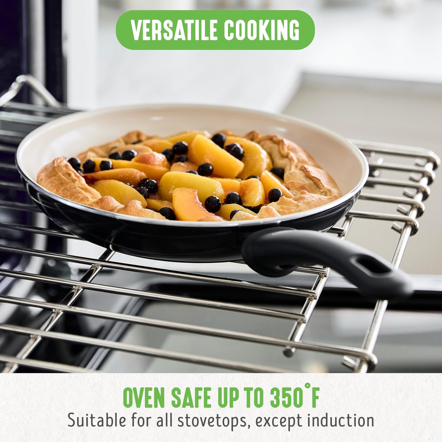 GreenLife Soft Grip - Juego de 16 ollas de cocina antiadherentes de cerámica suave, sin PFAS con utensilios de cocina y tapa, apto para lavaplatos, negro y crema