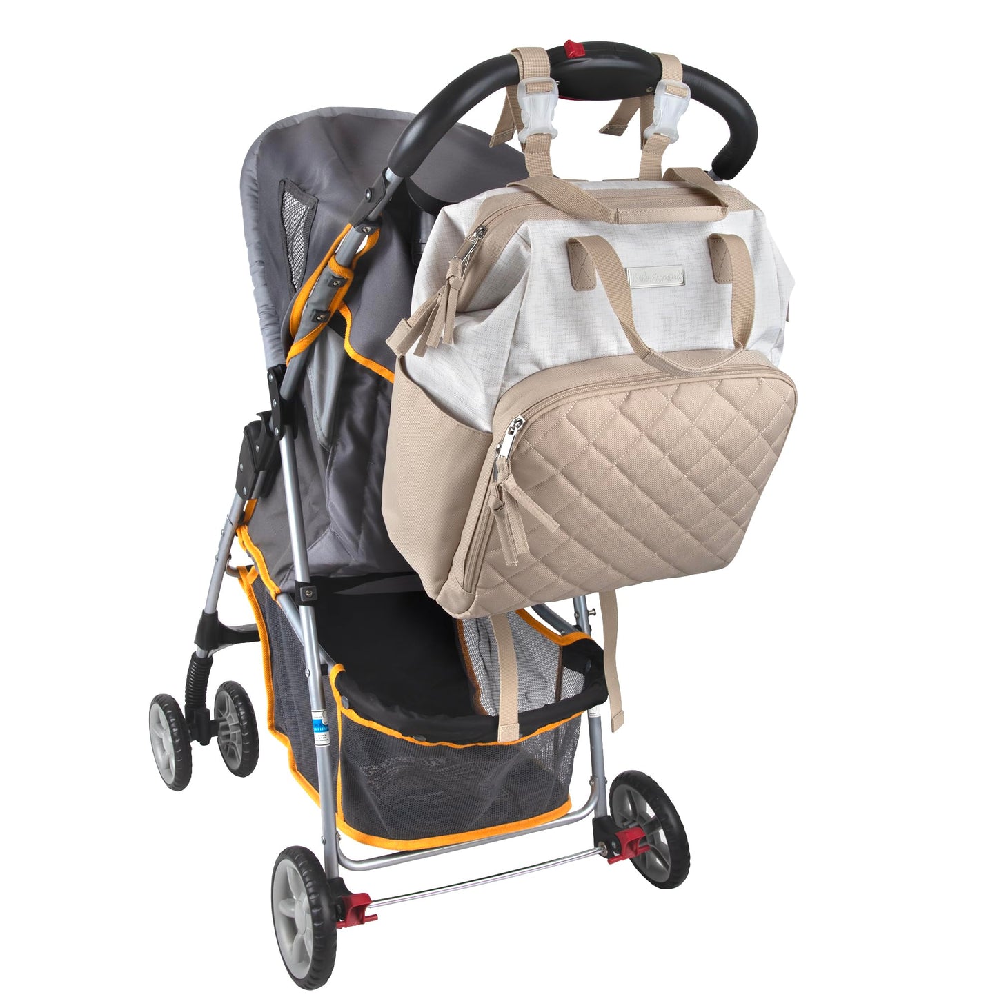 Baby Essentials - Mochila de pañales con marco principal súper enfriadora con cambiador, correas para carriola, compartimento aislado para botellas
