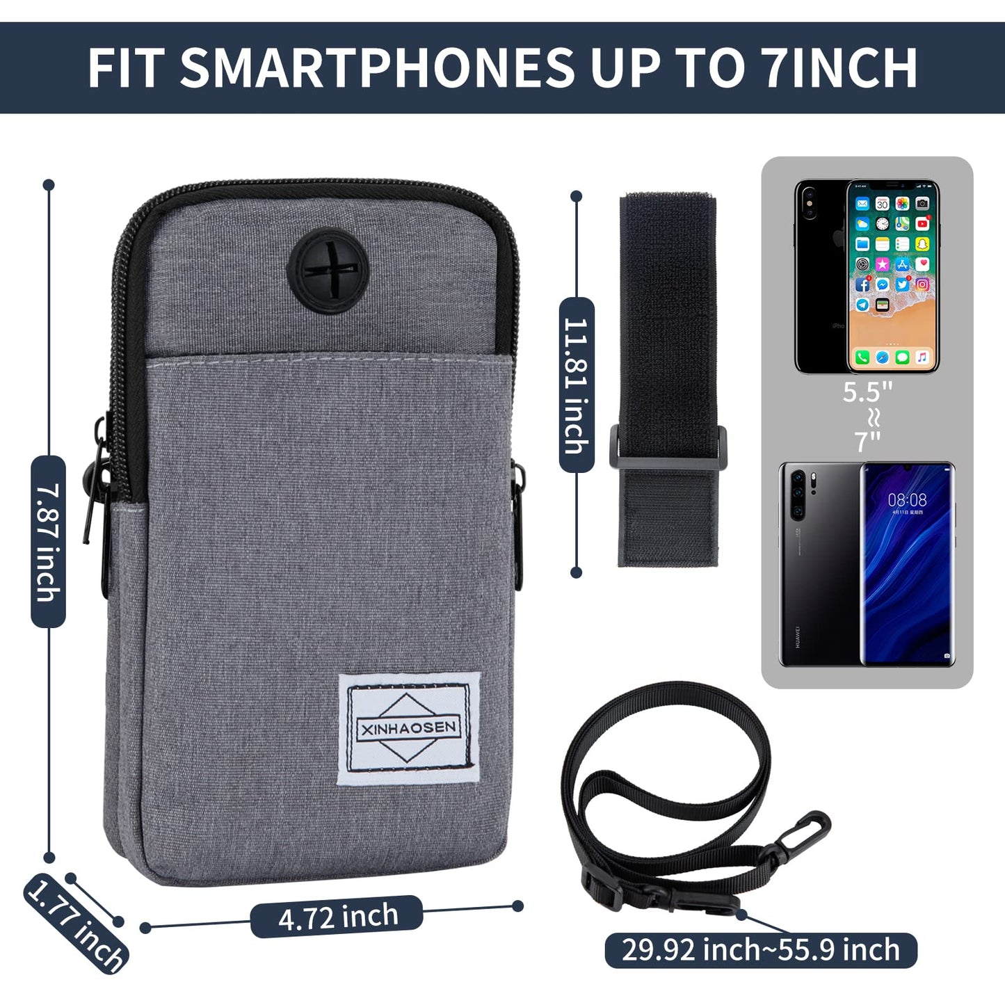 HOTEMIA - Bolso bandolera para teléfono celular, bolsa de viaje con correa de hombro extraíble, Gris oscuro, Una talla, Deporte