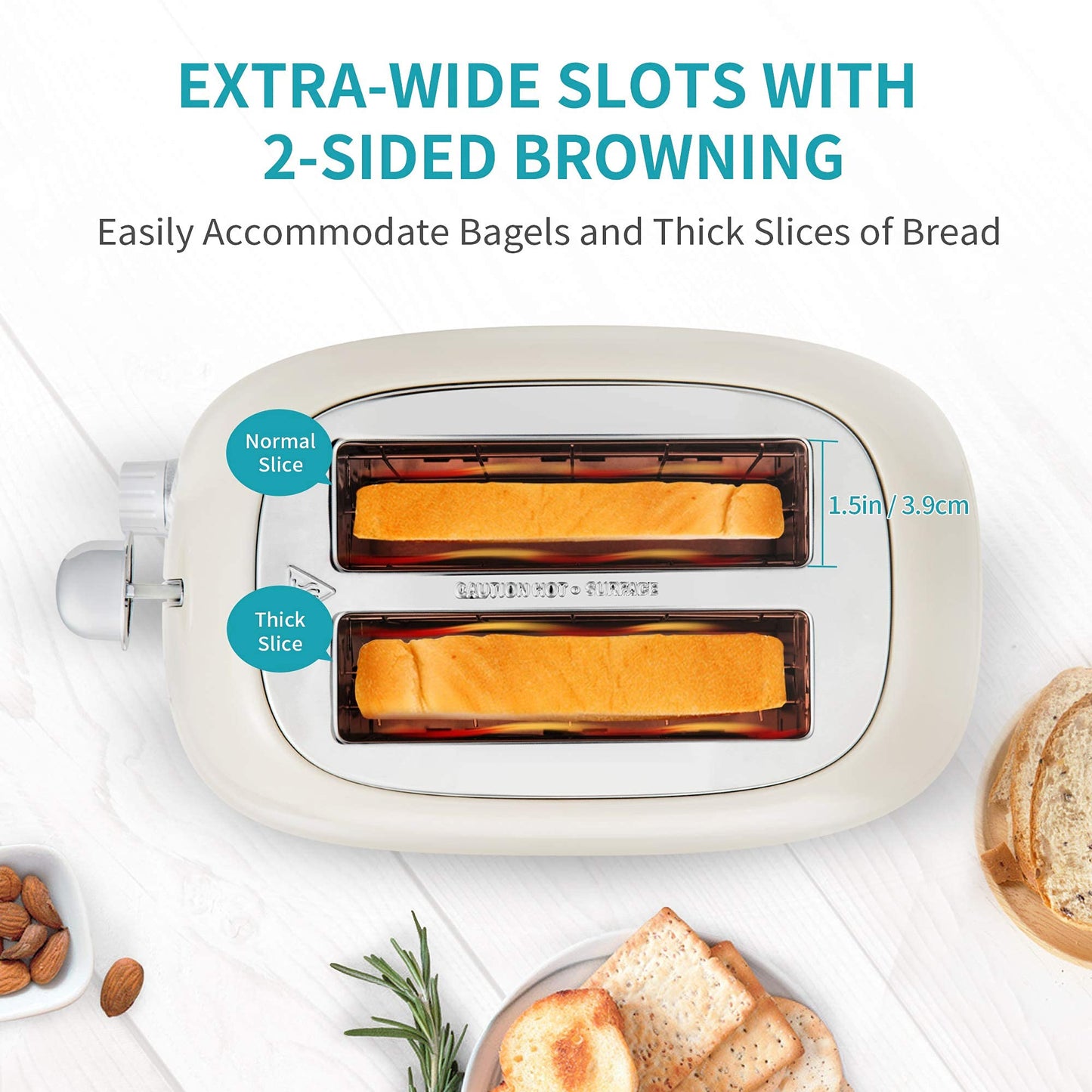 Ultrean tostador de 2 rebanadas con ranura extra ancha para tostar bagels, panes, gofres y más, material de acero inoxidable con bandeja extraíble para migas, 6 ajustes de color dorado