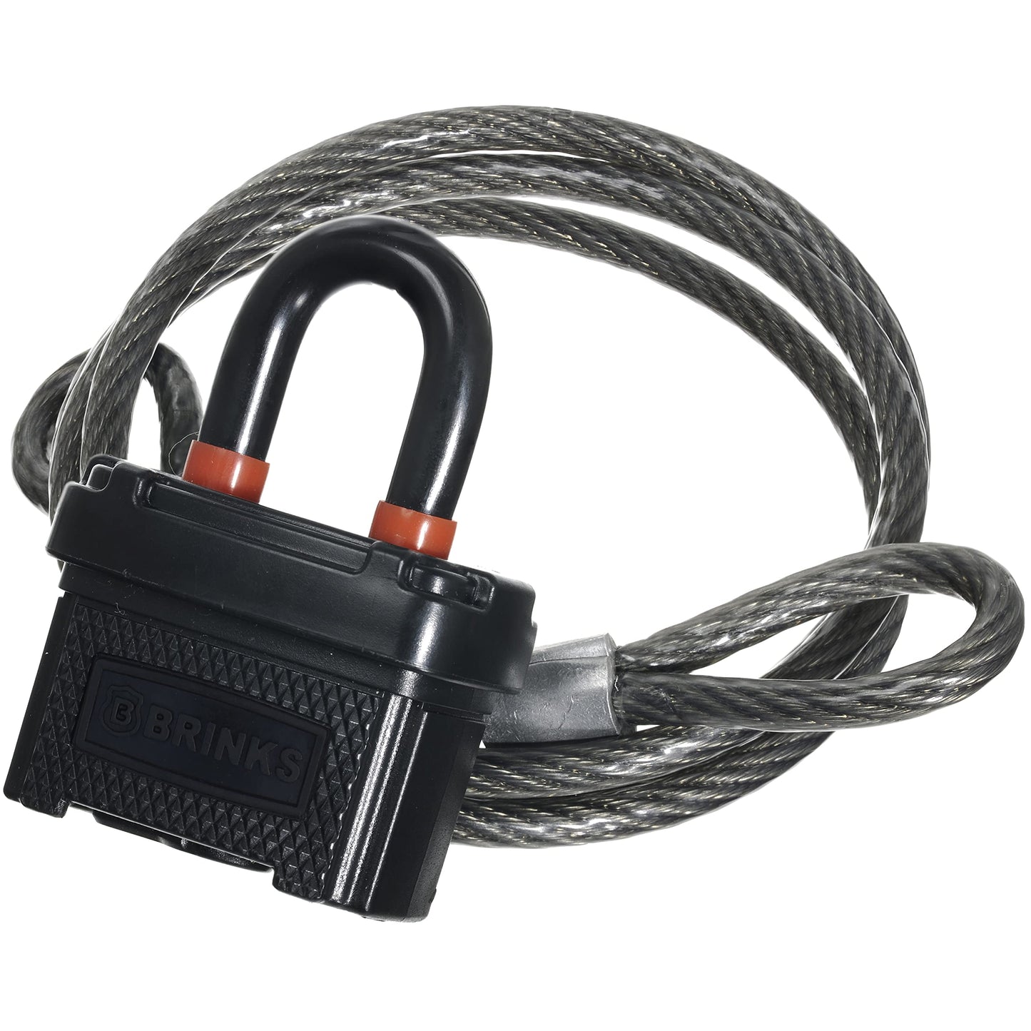 BRINKS 175-25481 - Candado de acero laminado de 40 mm resistente a la intemperie con cable de acero de 4 pies, envuelto en polímero de plástico y chapado en cromo con grillete de acero endurecido, 175