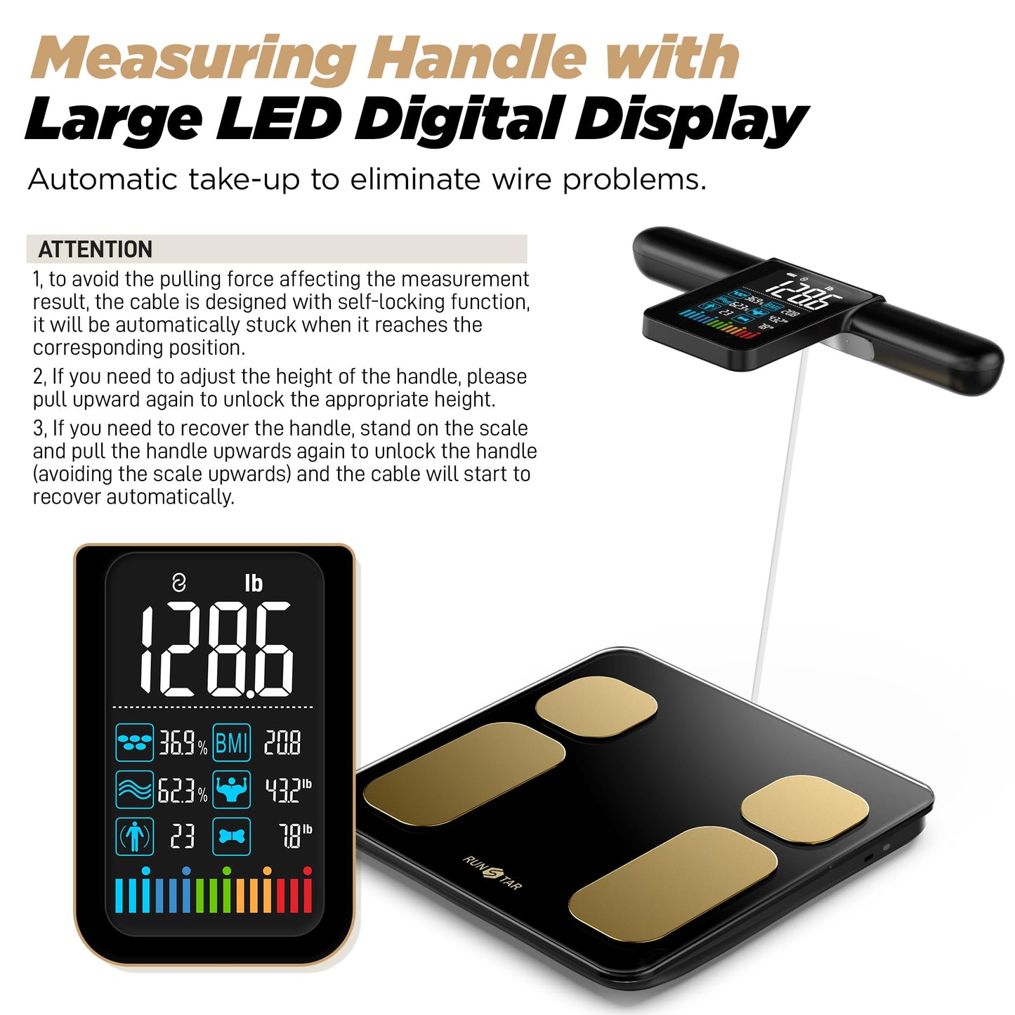 Báscula Digital Runstar IMC 20 Alta Precisión Blanca con 8 Electrodos para Medición Corporal