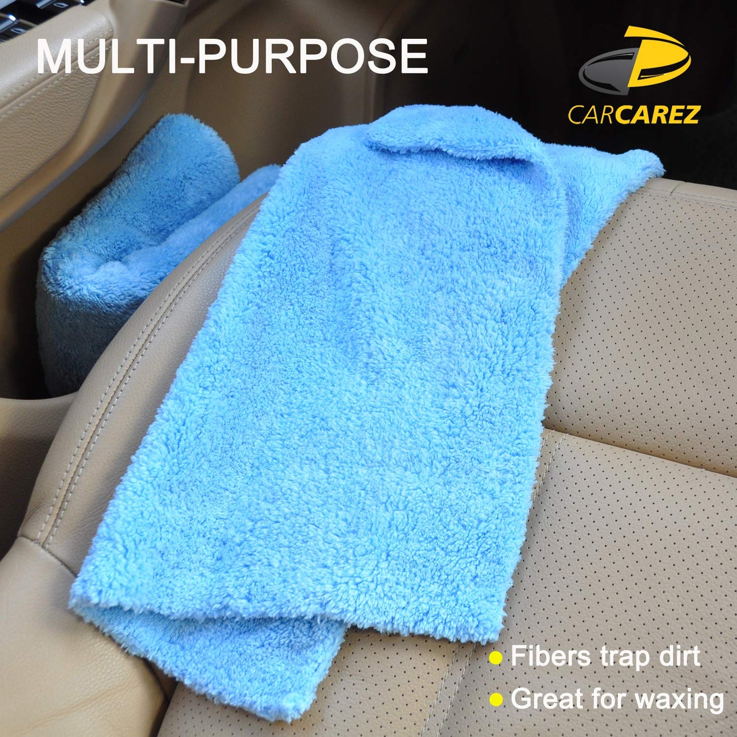 CARCAREZ - Toallas de microfibra para automóviles, secado de automóviles, toalla de pulido con paño de microfibra sin bordes de felpa, 450 g/m², 16 x 16 pulgadas Paquete de 6