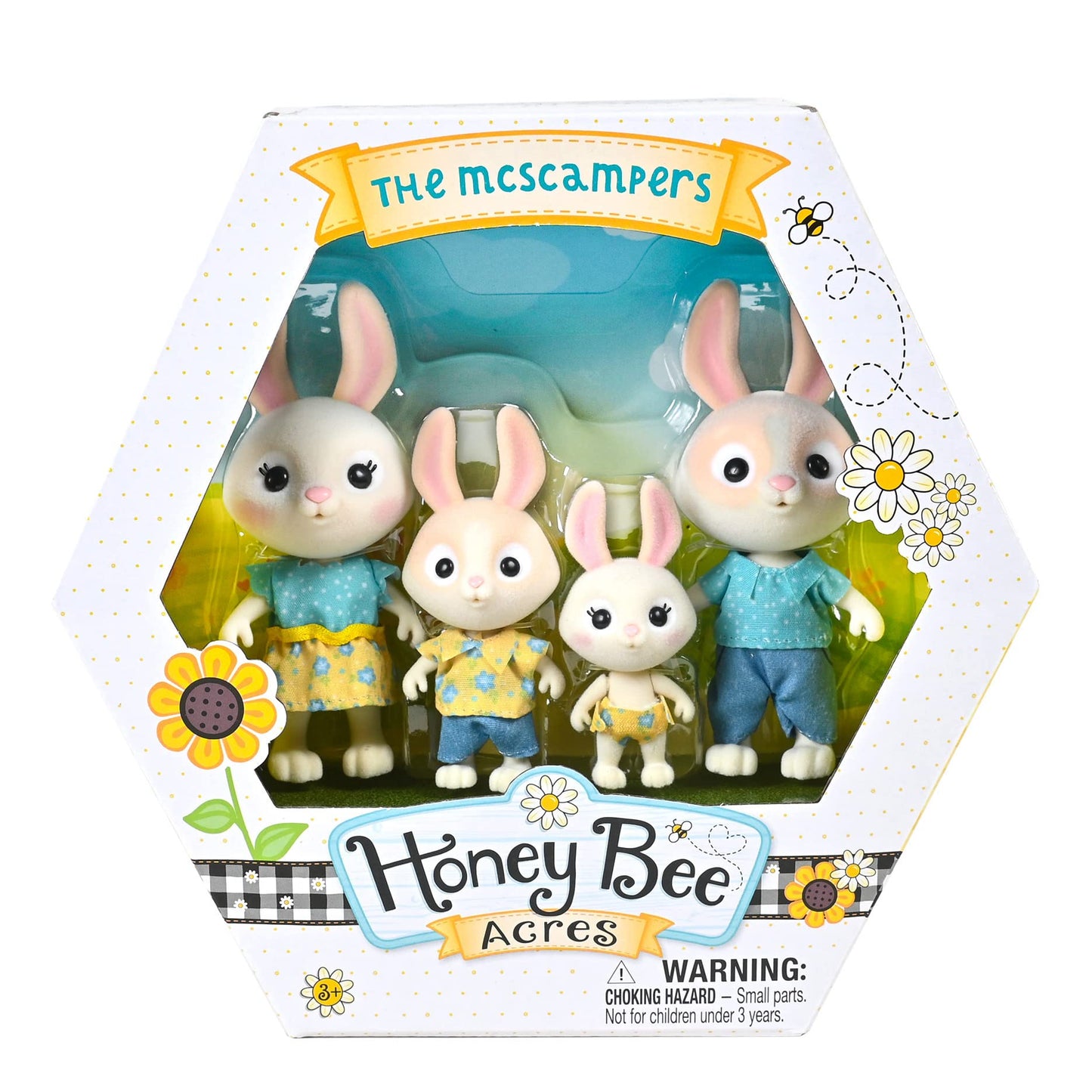 Honey Bee Acres - Juego de muñecas McScampers Bunny, 4 figuras de conejo miniaturas, unisex, 3 años en adelante, San Valentín, Pascua