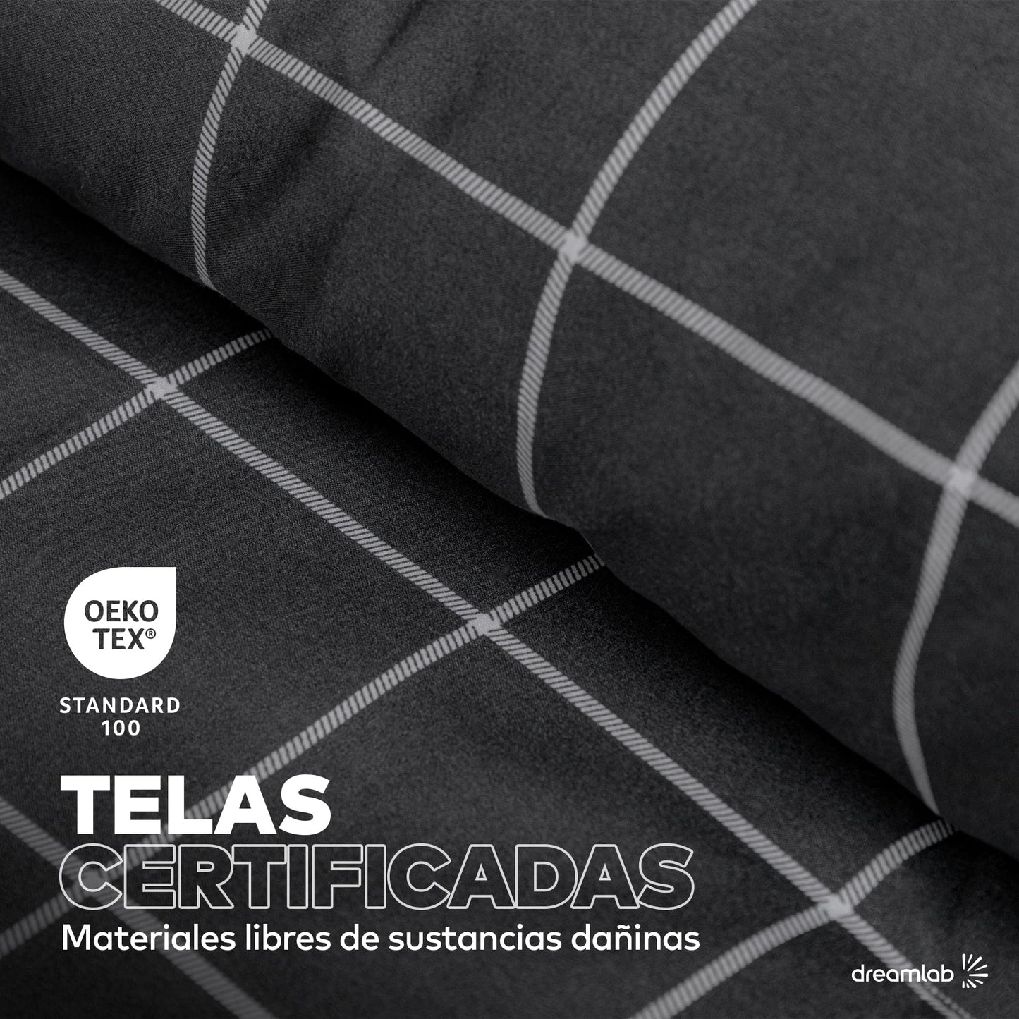 Dreamlab Edredón Acolchado para Toda Estación. Relleno de Microfibras Recubiertas con Gel. Lavado a Máquina. Usar como Edredón o con Duvet.Hipoalergénico.(Cuadros Grafito/Blanco,King Size 259x223cm)